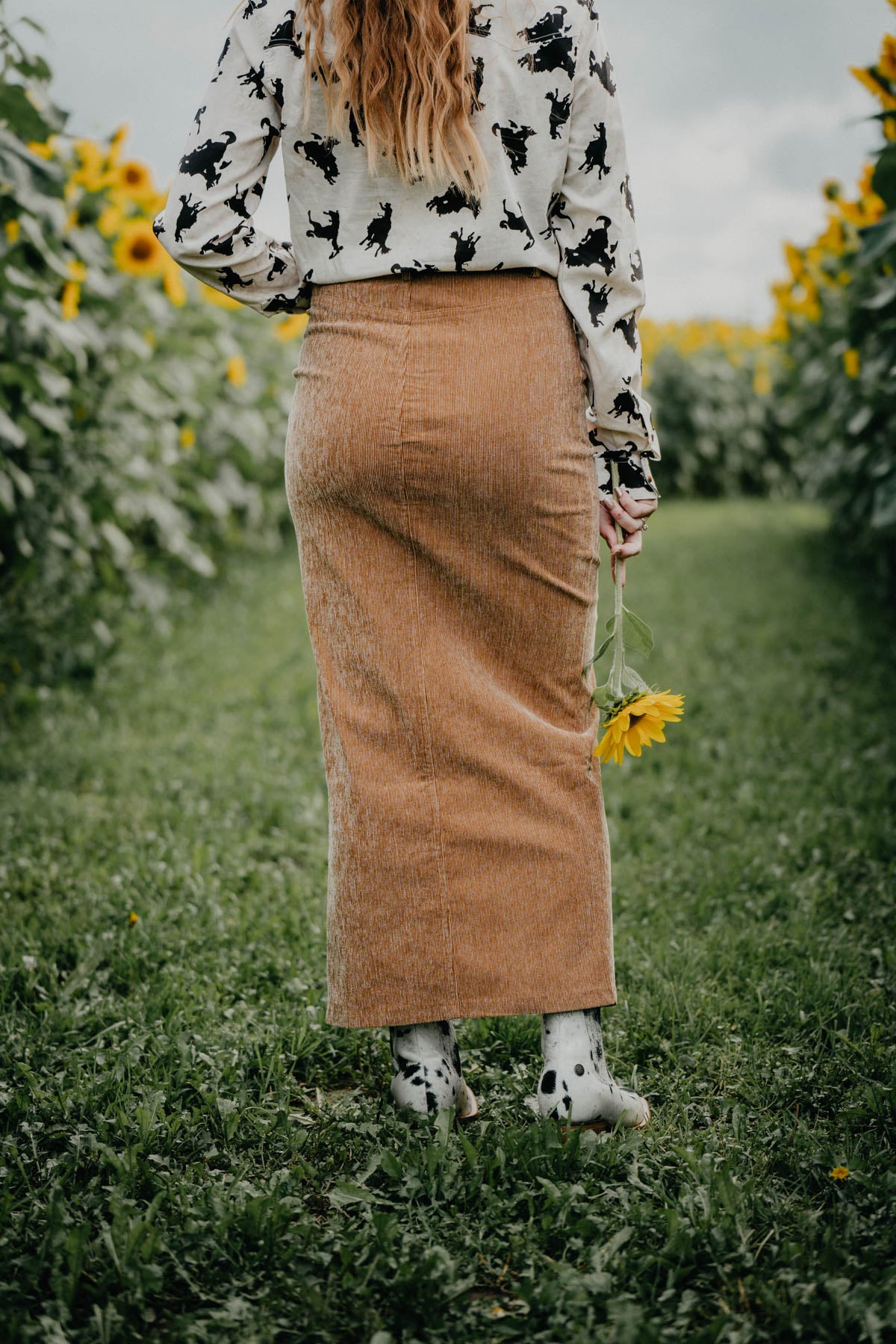 'Lawless River' Tan Corduroy Midi Skirt (S-L)