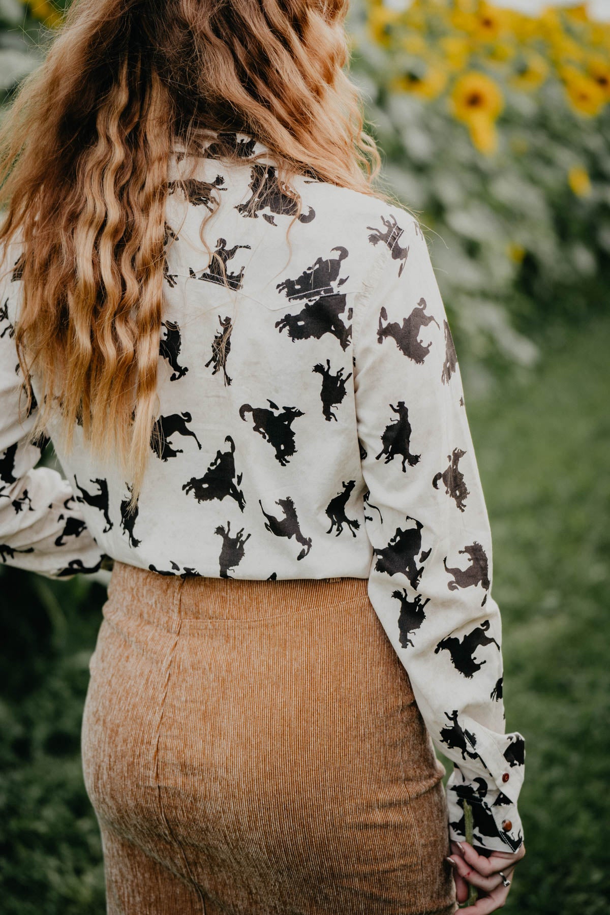 Women's Bronc Print Cream Pearl Snap (XS - XXL)