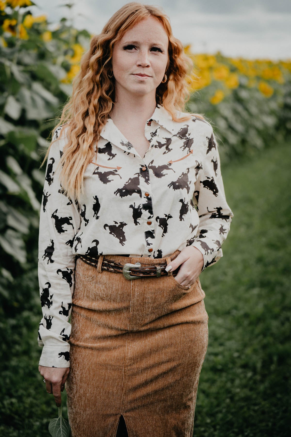 Women's Bronc Print Cream Pearl Snap (XS - XXL)