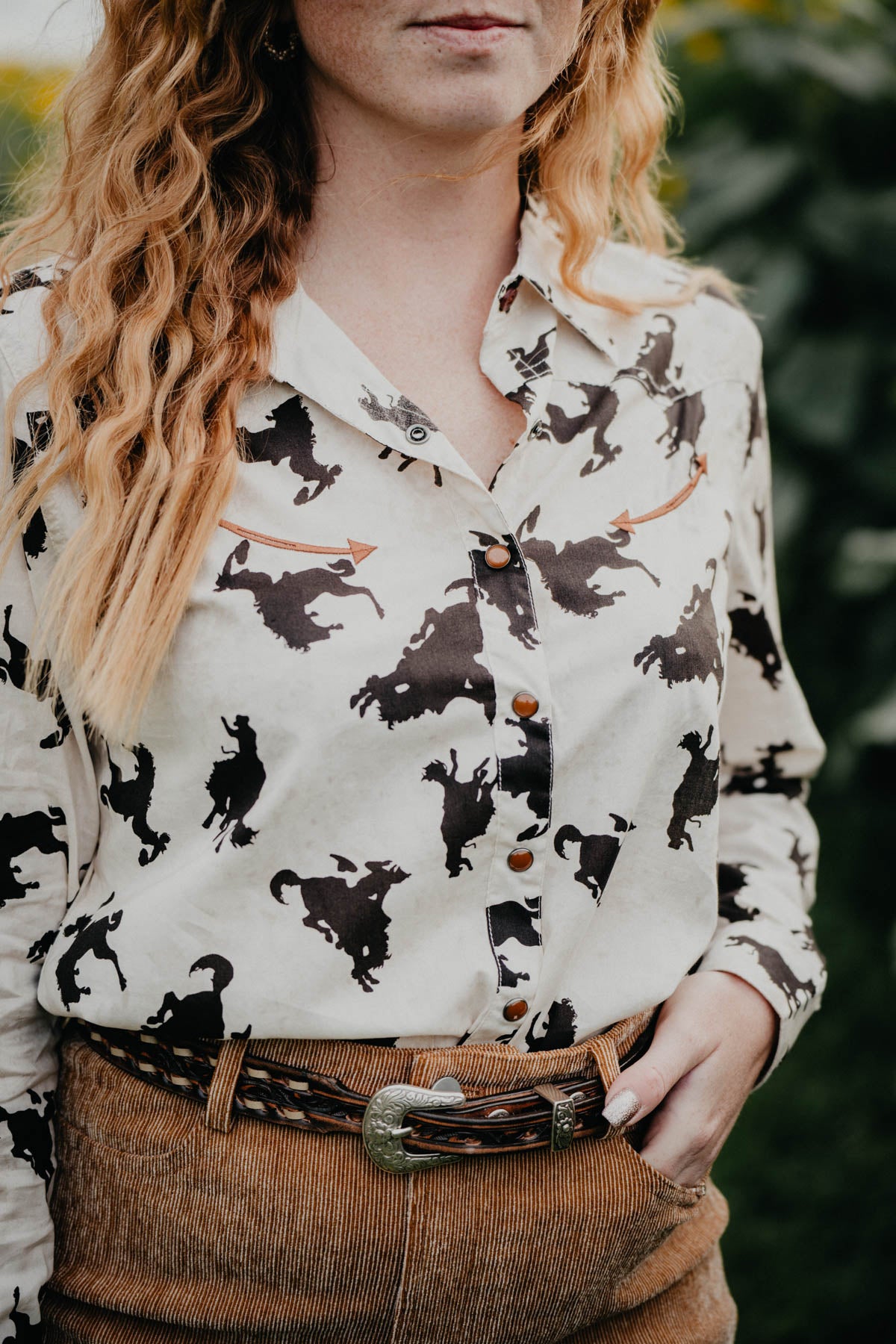 Women's Bronc Print Cream Pearl Snap (XS - XXL)