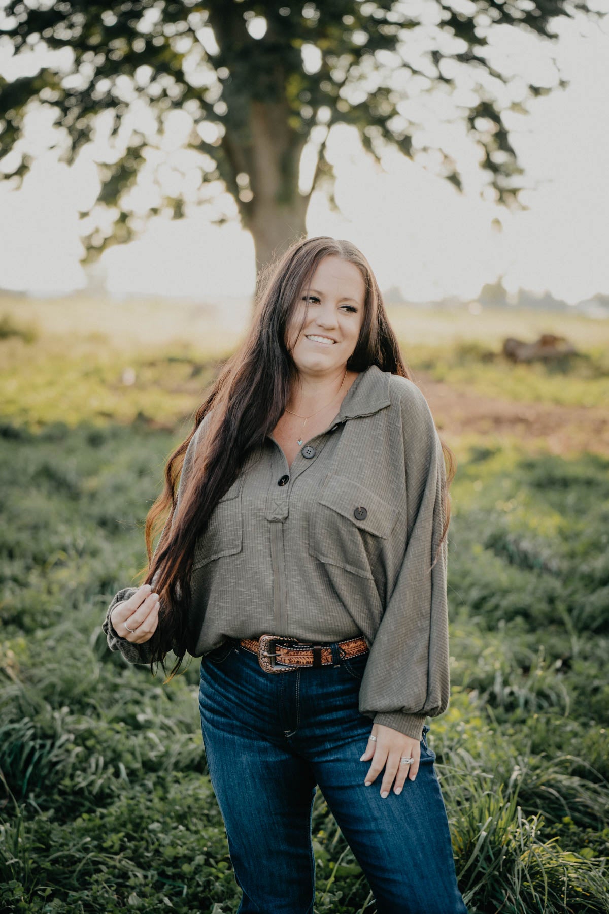 'Green Hills' Olive Relaxed Fit Long Sleeve (S/M, M/L)