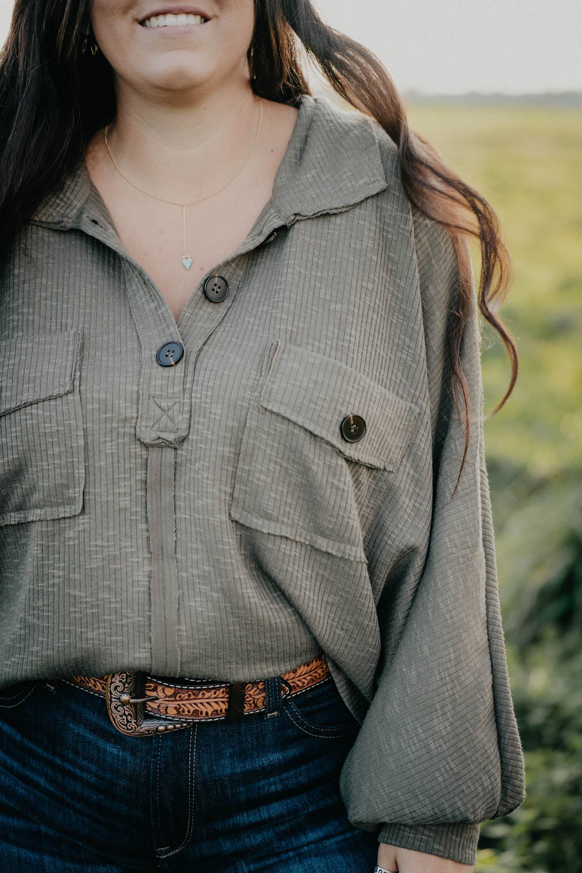 'Green Hills' Olive Relaxed Fit Long Sleeve (S/M, M/L)