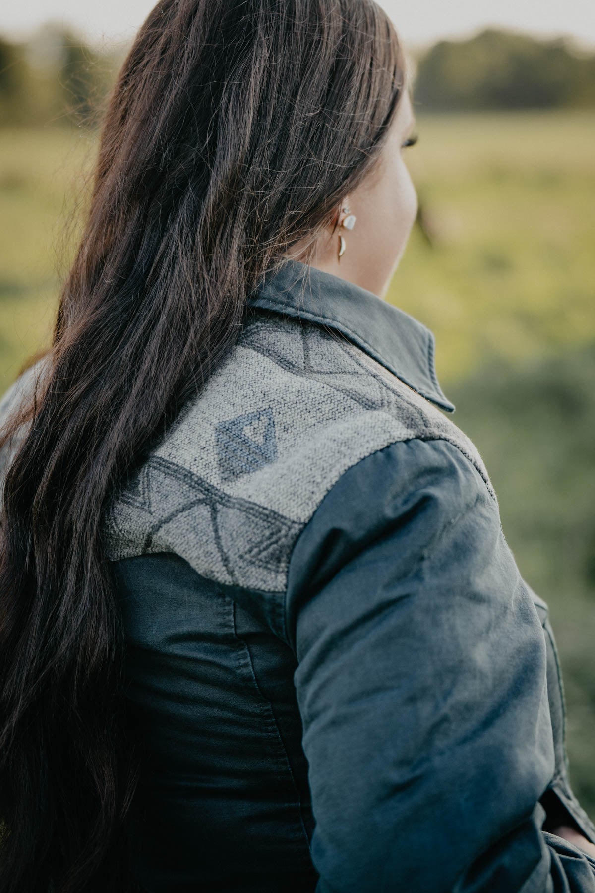'Maddie' Navy Jacket with Aztec Yoke by Outback (S - 2XL)