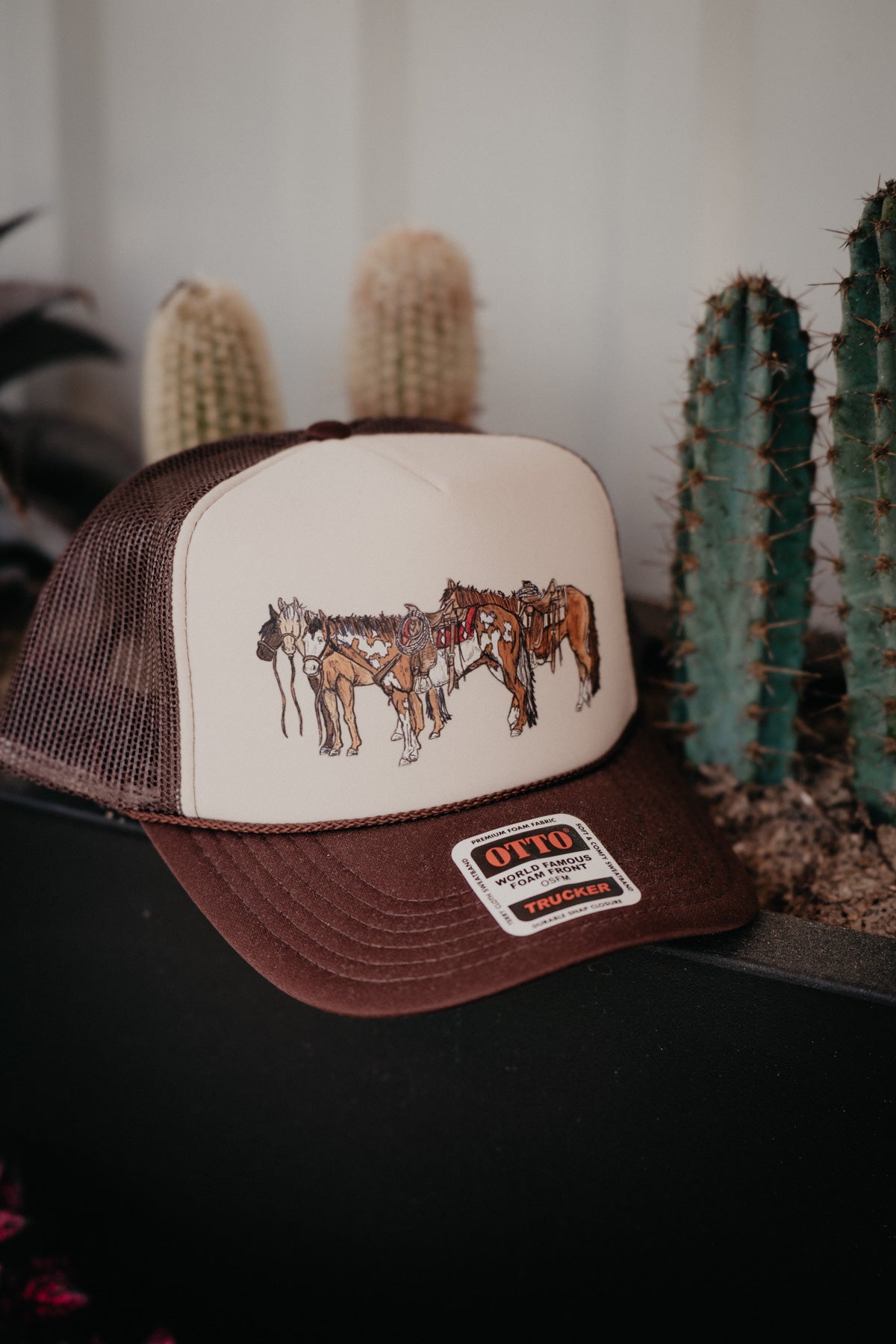 'Horsin' Around' Trucker Hat (Brown/Tan)