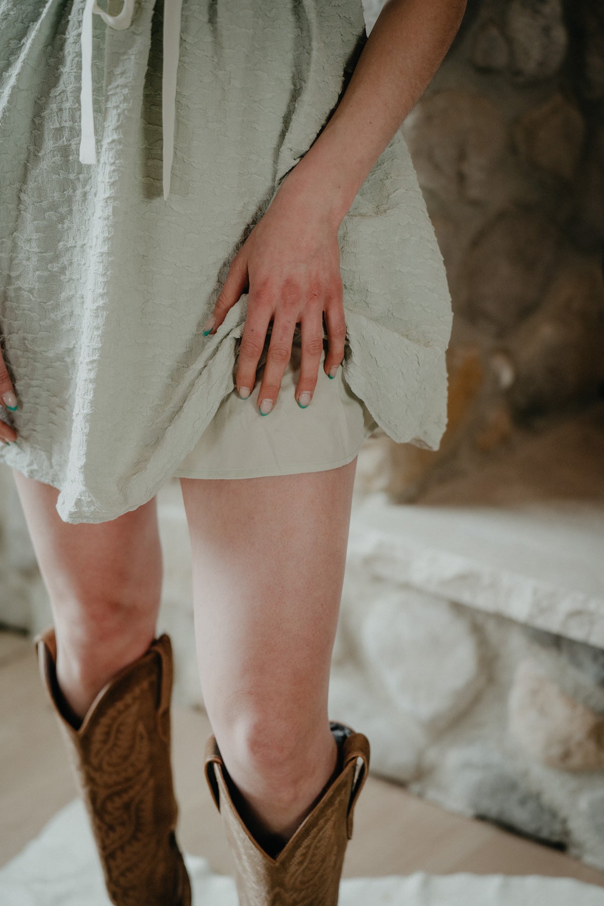 'May' Soft Sage Bow Tie Front Dress (S-L)