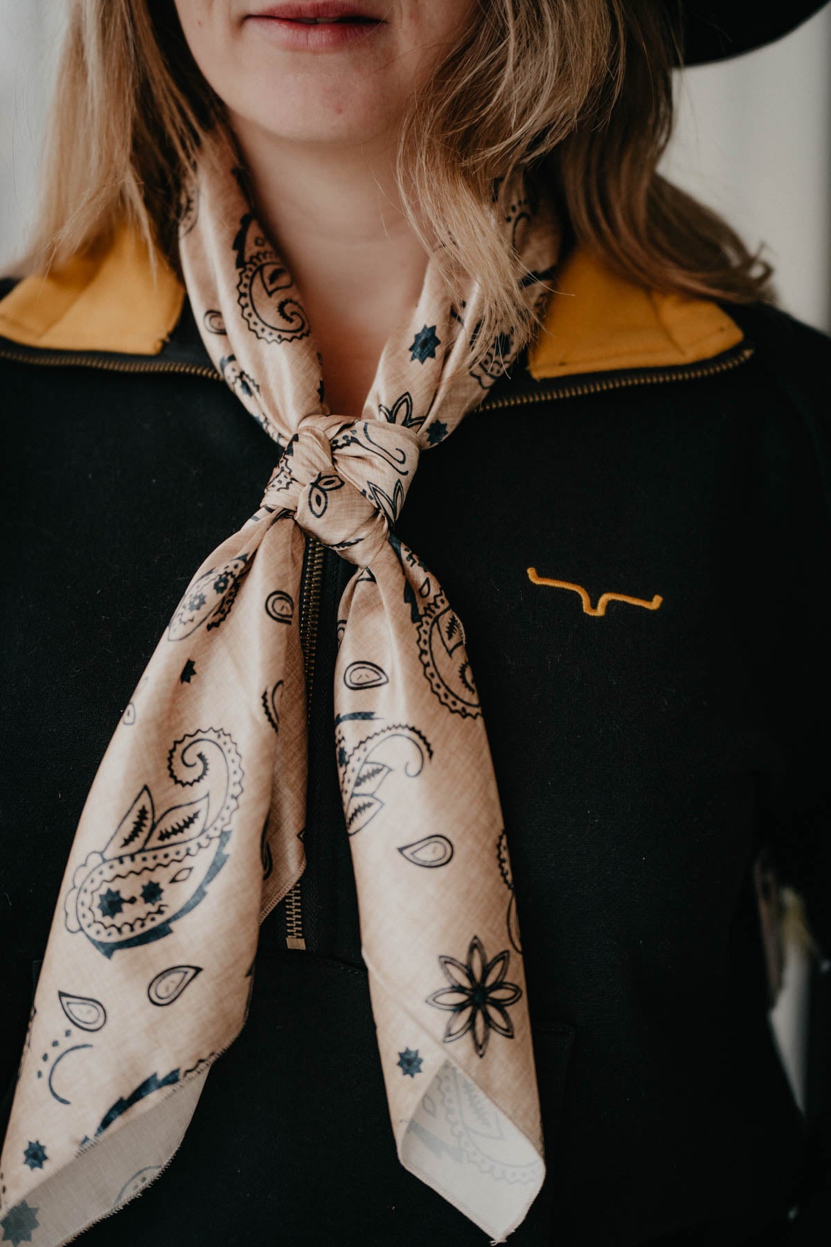 Paisley Printed Tan Printed Satin Wild Rag