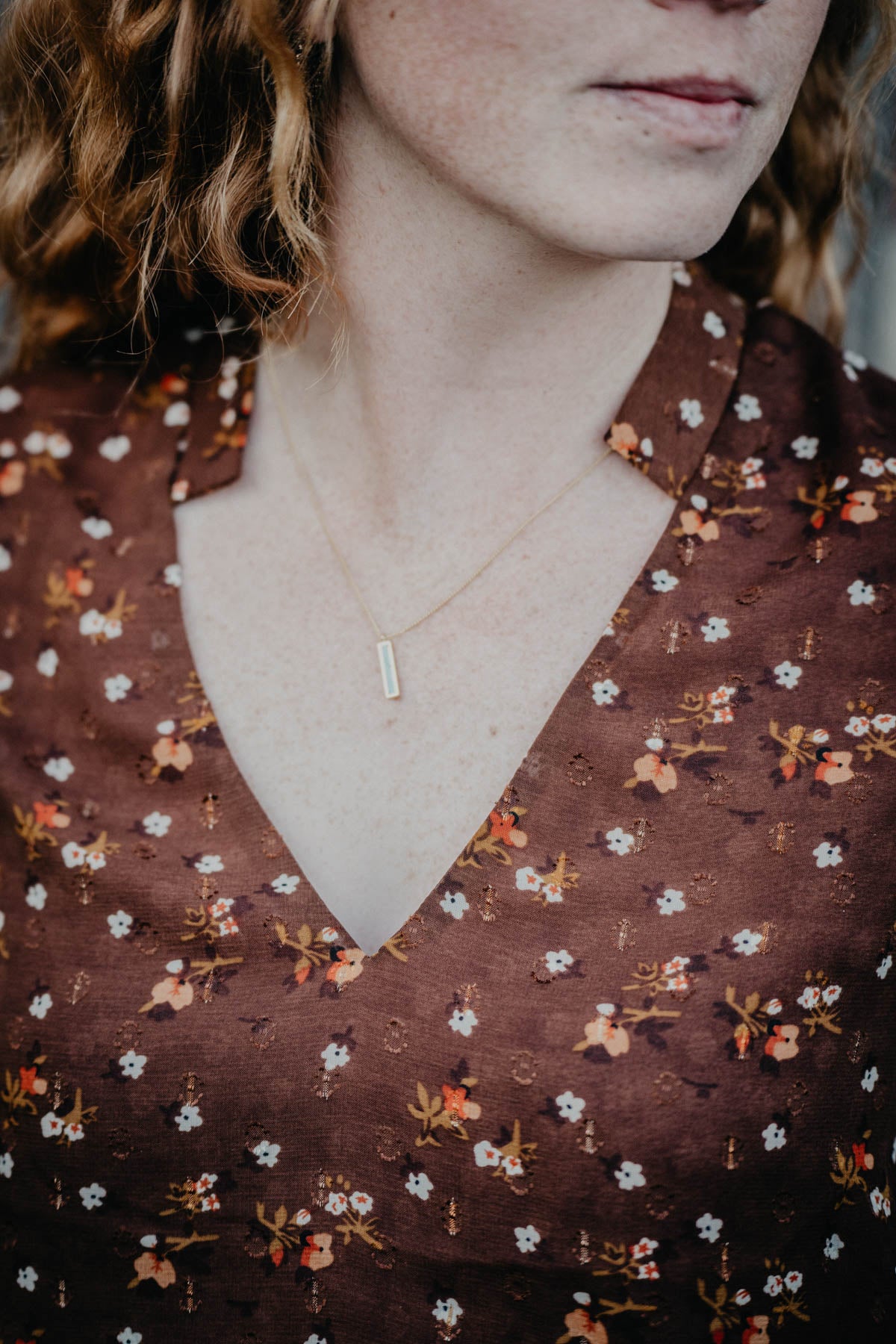 Turquoise & Gold Vertical Bar Necklace