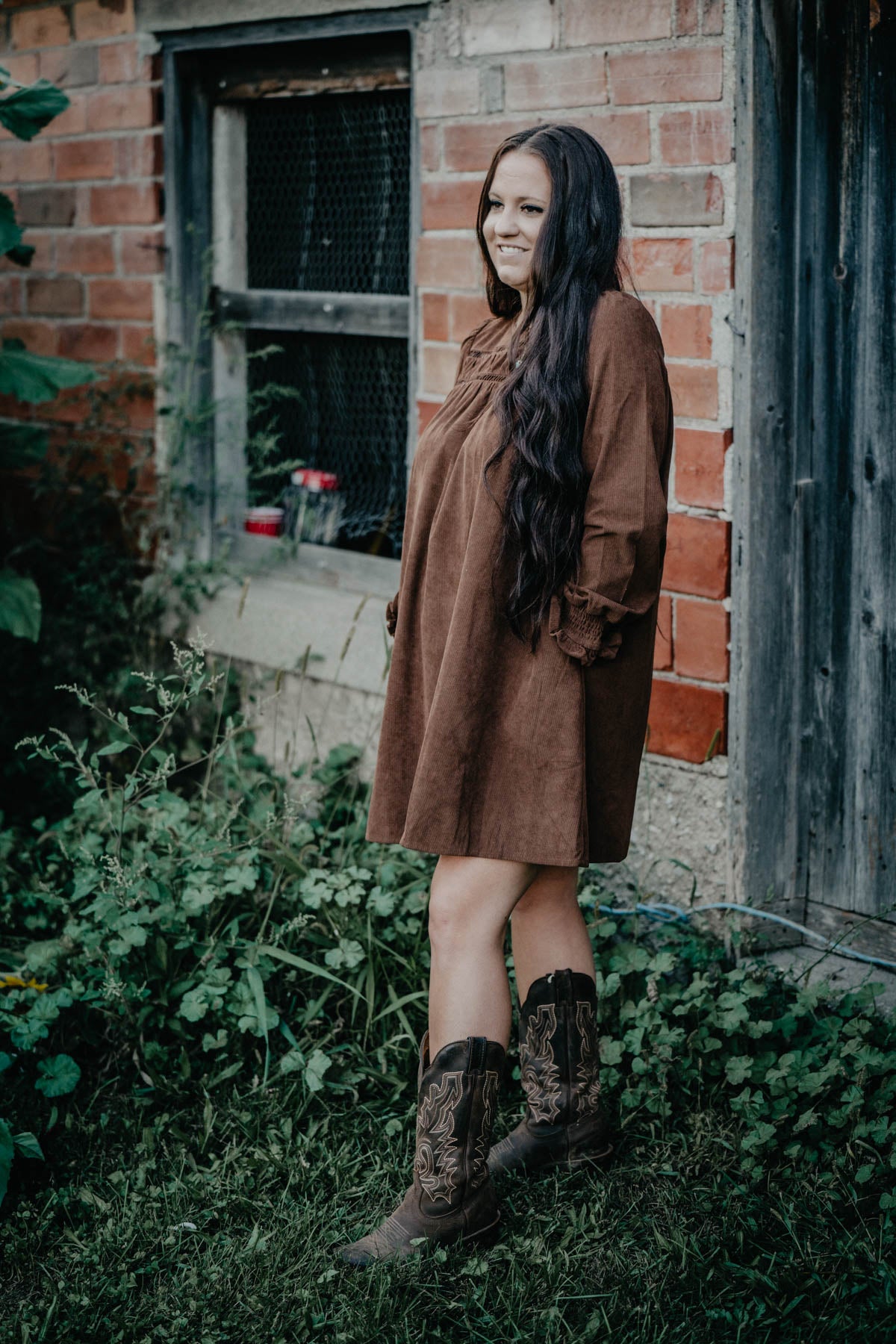 'Iron Ridge' Brown Corduroy Babydoll Dress (S-L)