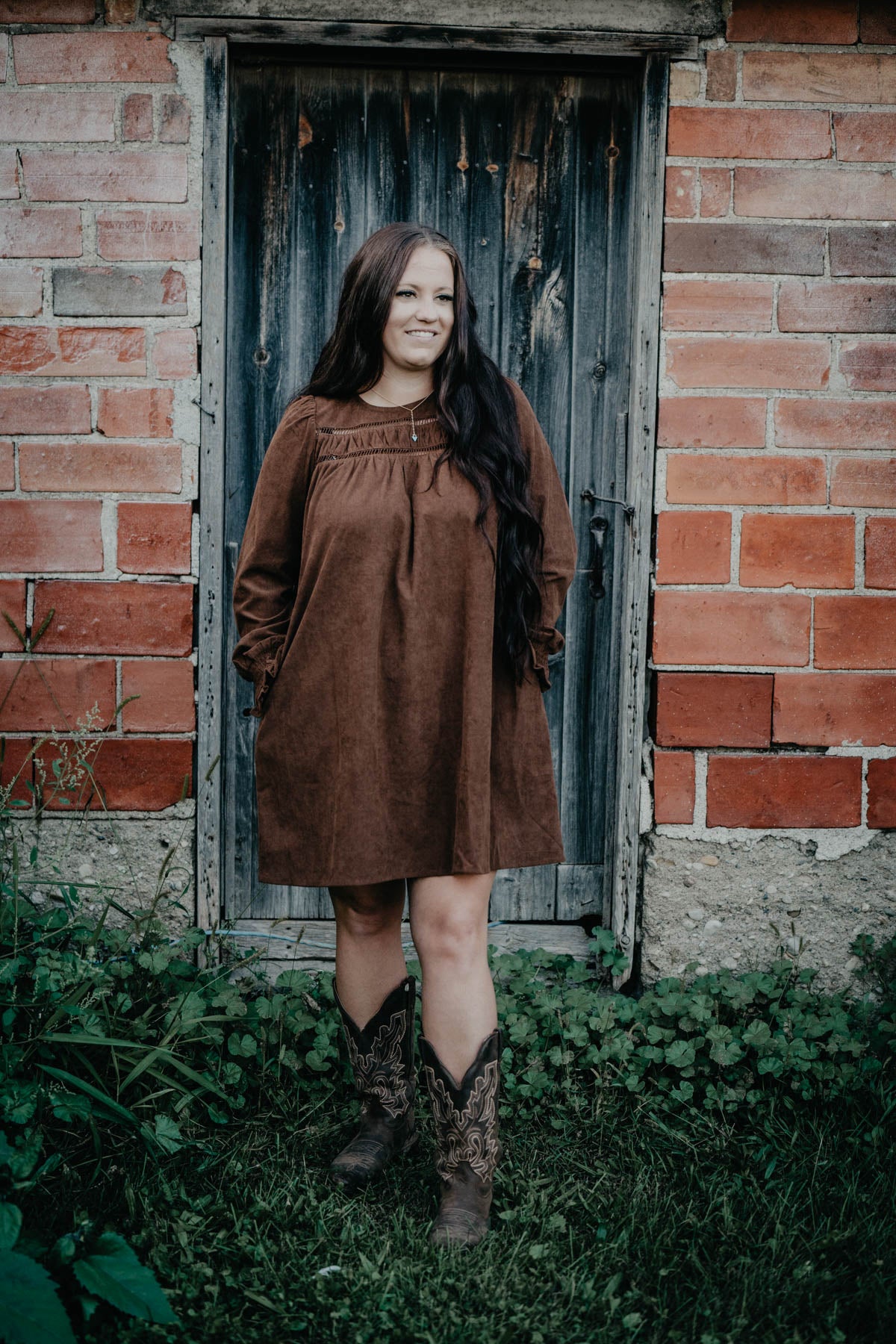 'Iron Ridge' Brown Corduroy Babydoll Dress (S-L)