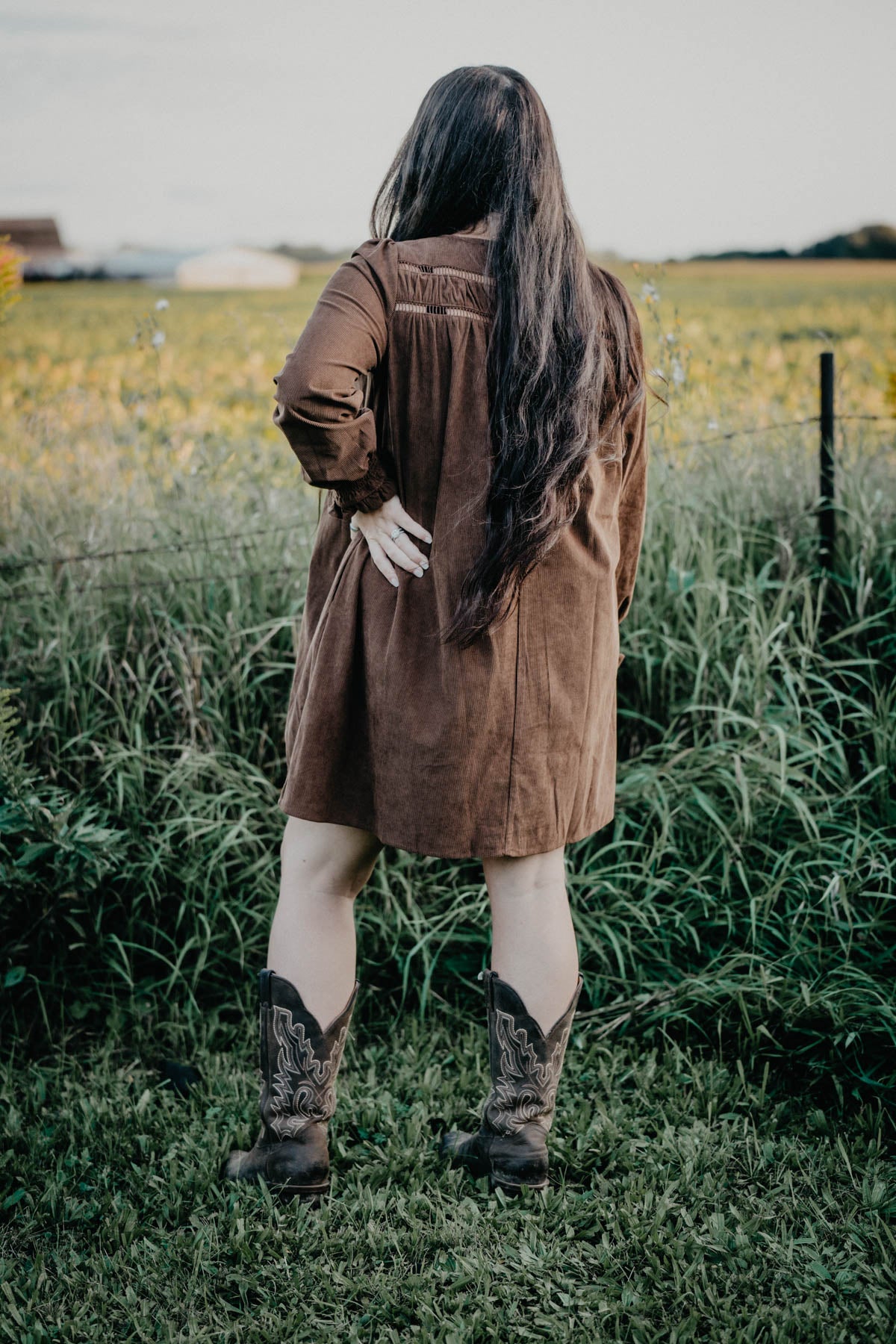 'Iron Ridge' Brown Corduroy Babydoll Dress (S-L)