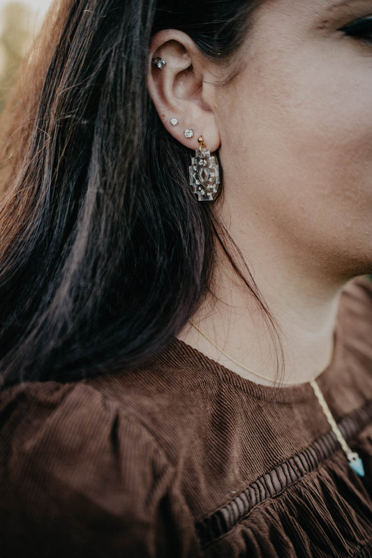 Aztec Flower Resin Earrings