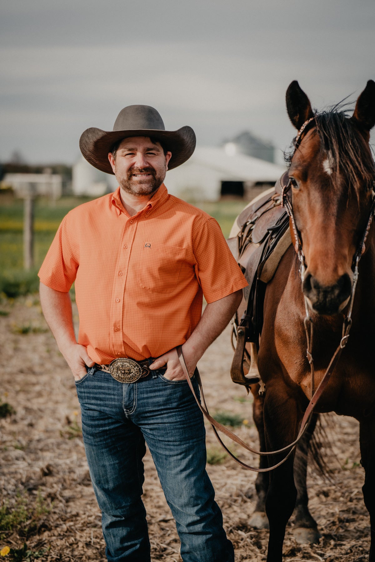 CINCH Men's Orange Arenaflex Short Sleeve Button Up