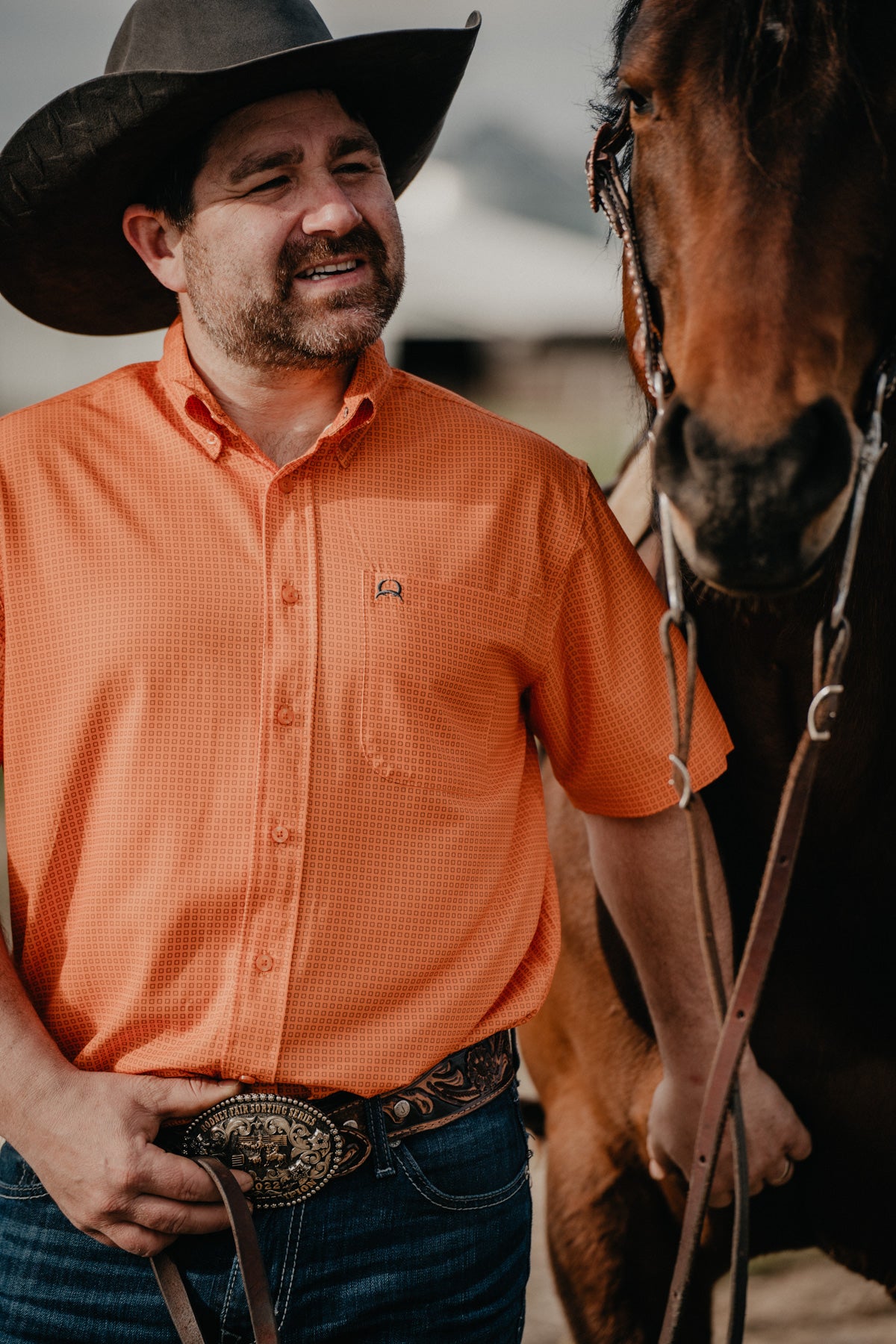 CINCH Men's Orange Arenaflex Short Sleeve Button Up