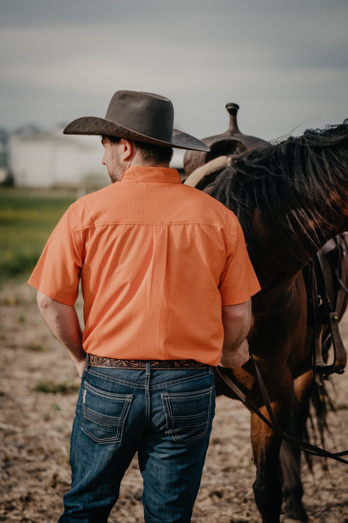 CINCH Men's Orange Arenaflex Short Sleeve Button Up