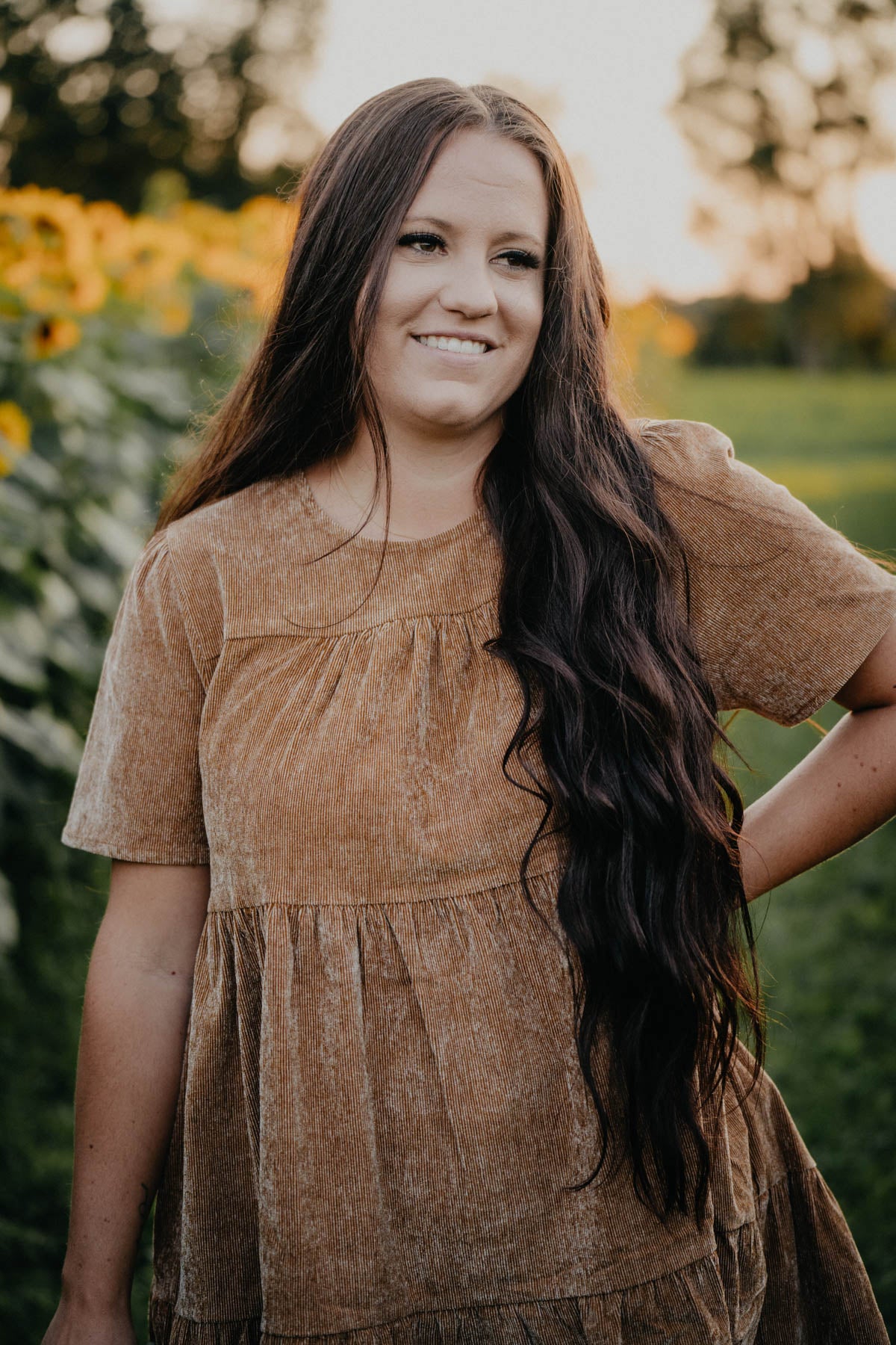 'Barren Canyon' Short Sleeve Tan Corduroy Babydoll Dress (S-L)