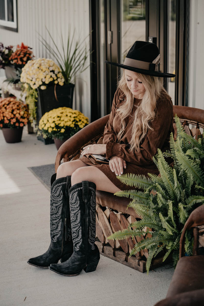 'Iron Ridge' Brown Corduroy Babydoll Dress (S-L)