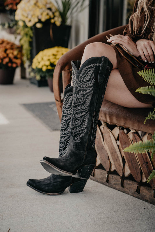 'Laramie' Ariat Tall Suede Western Boot with Calf Stretch Fit {Black} (6 and 6.5 Only)