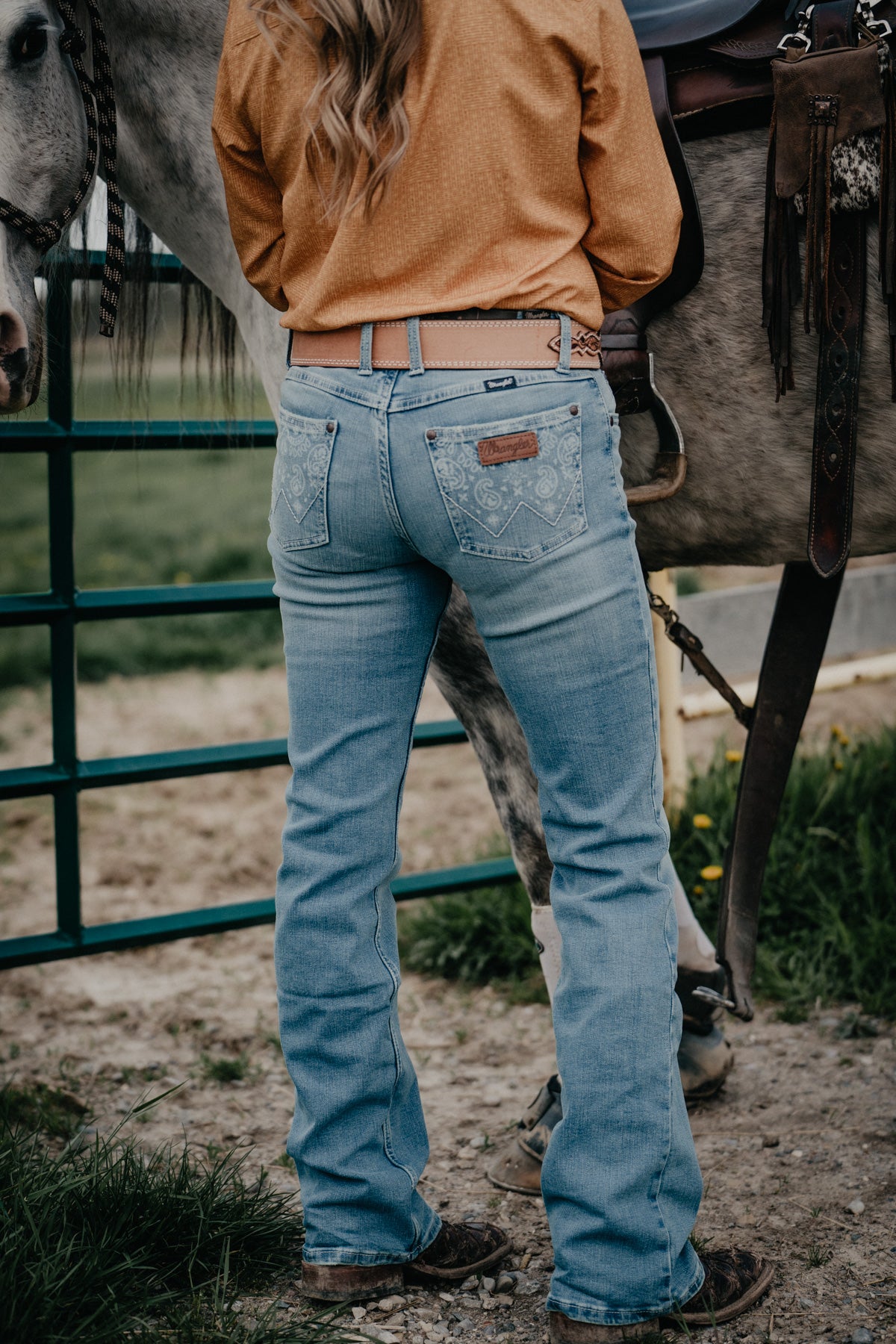 'Paige' Mid Rise Paisley Pocket Mae Bootcut Jean by Wrangler