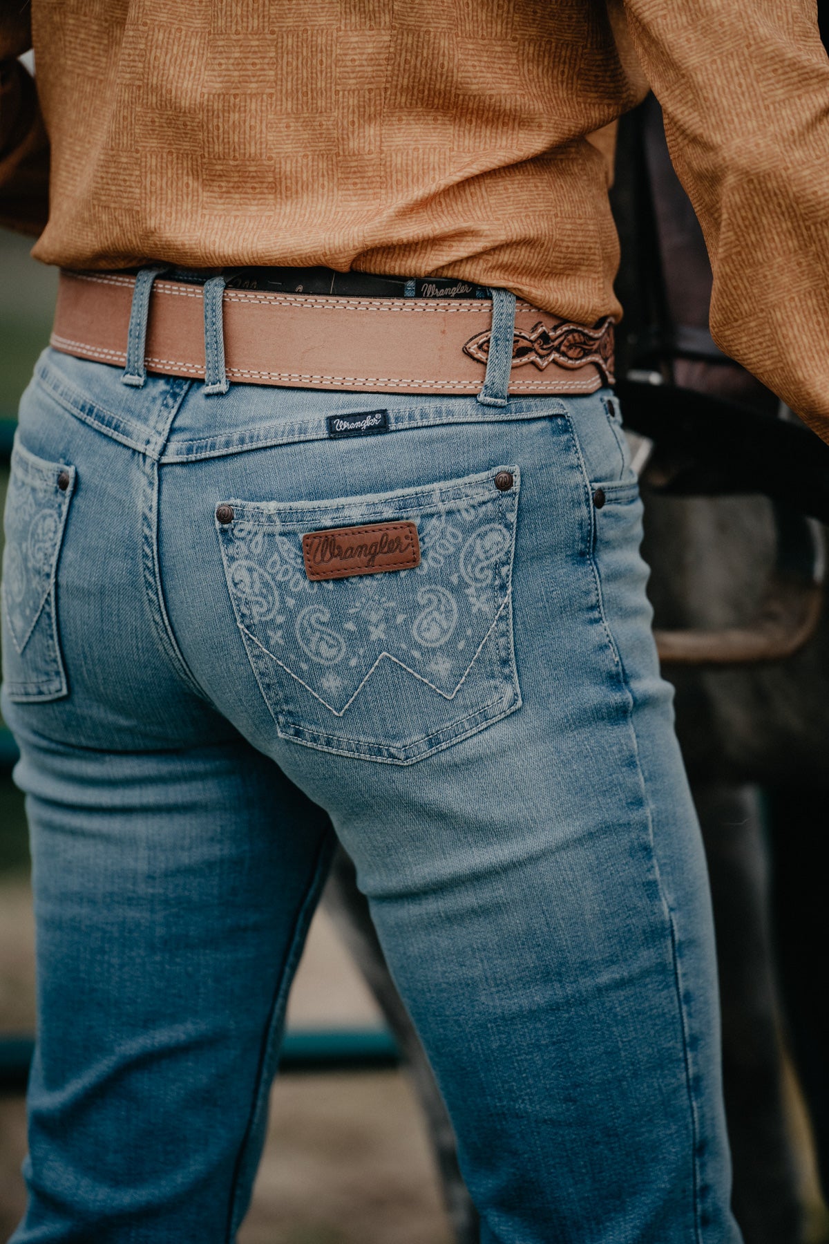 'Paige' Mid Rise Paisley Pocket Mae Bootcut Jean by Wrangler