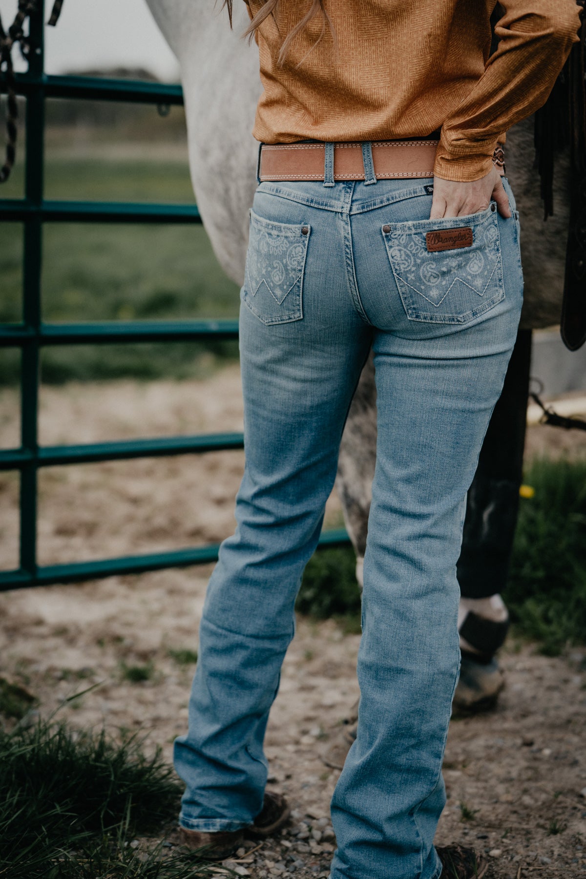 'Paige' Mid Rise Paisley Pocket Mae Bootcut Jean by Wrangler