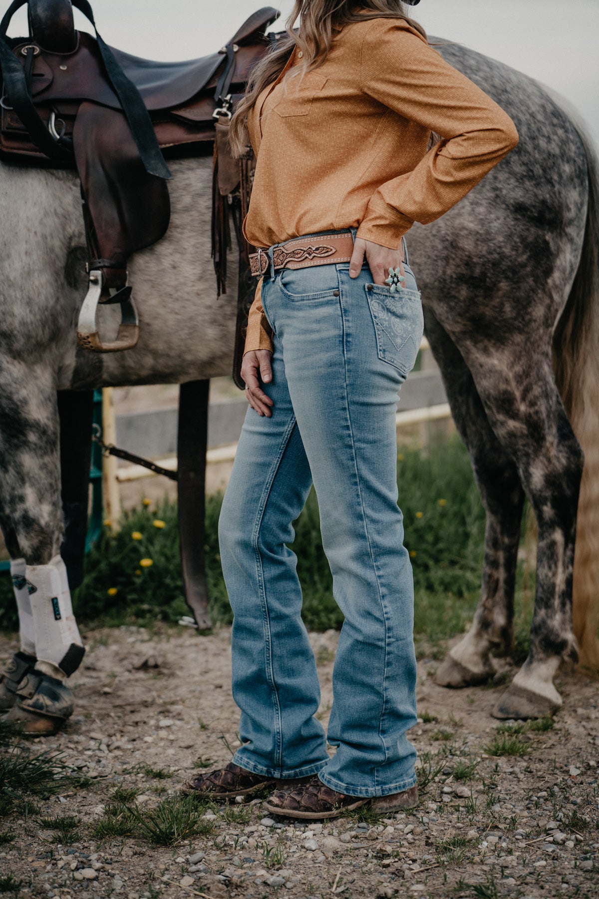 'Paige' Mid Rise Paisley Pocket Mae Bootcut Jean by Wrangler
