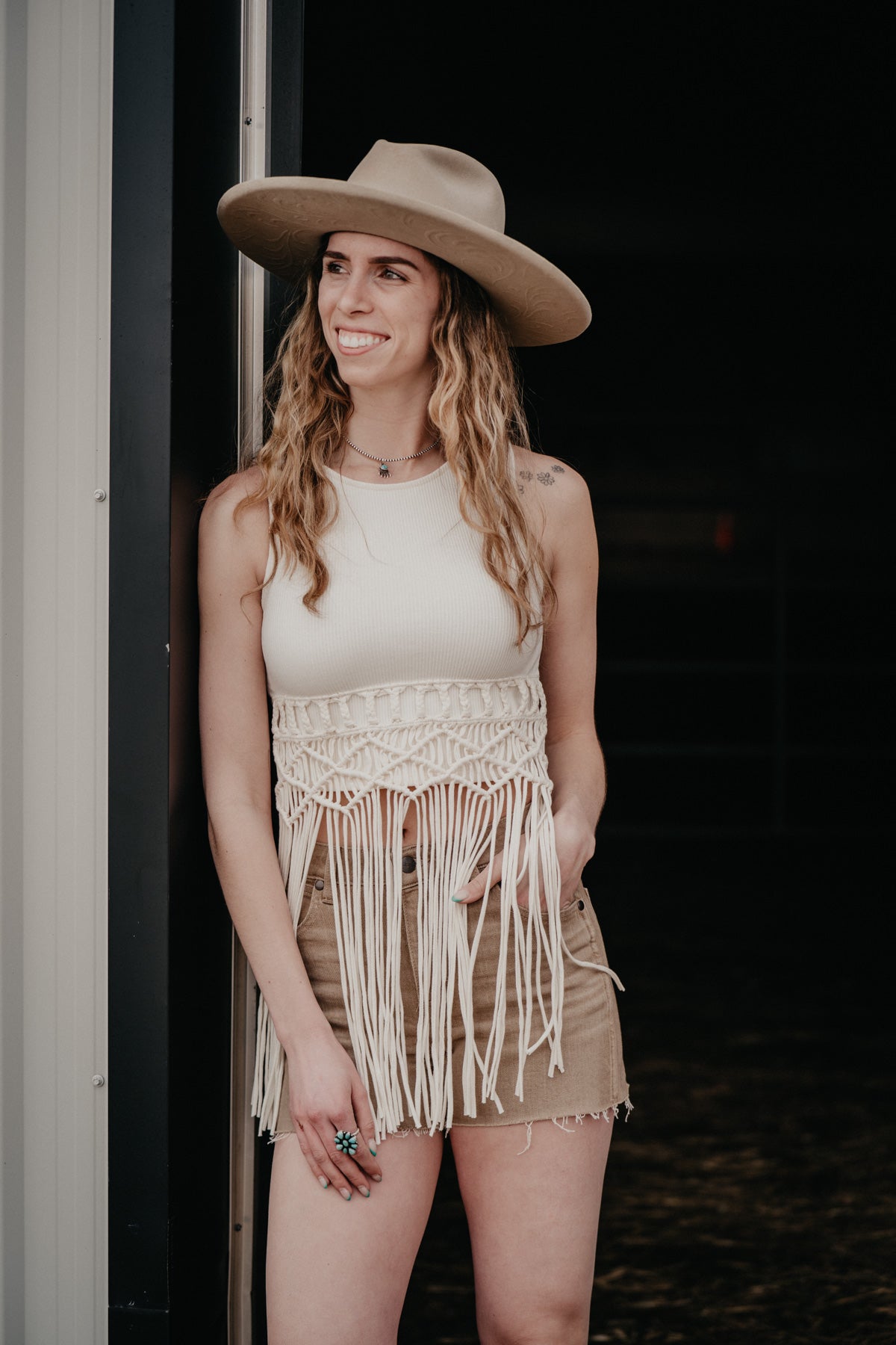 ‘Tasha’ White Fringe Macrame Tank Top (XS-XXL)