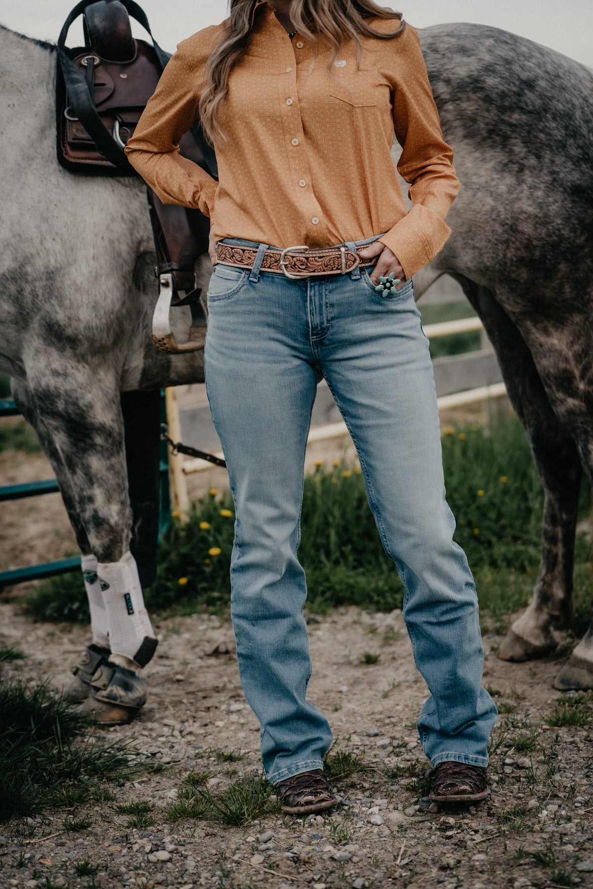 'Paige' Mid Rise Paisley Pocket Mae Bootcut Jean by Wrangler