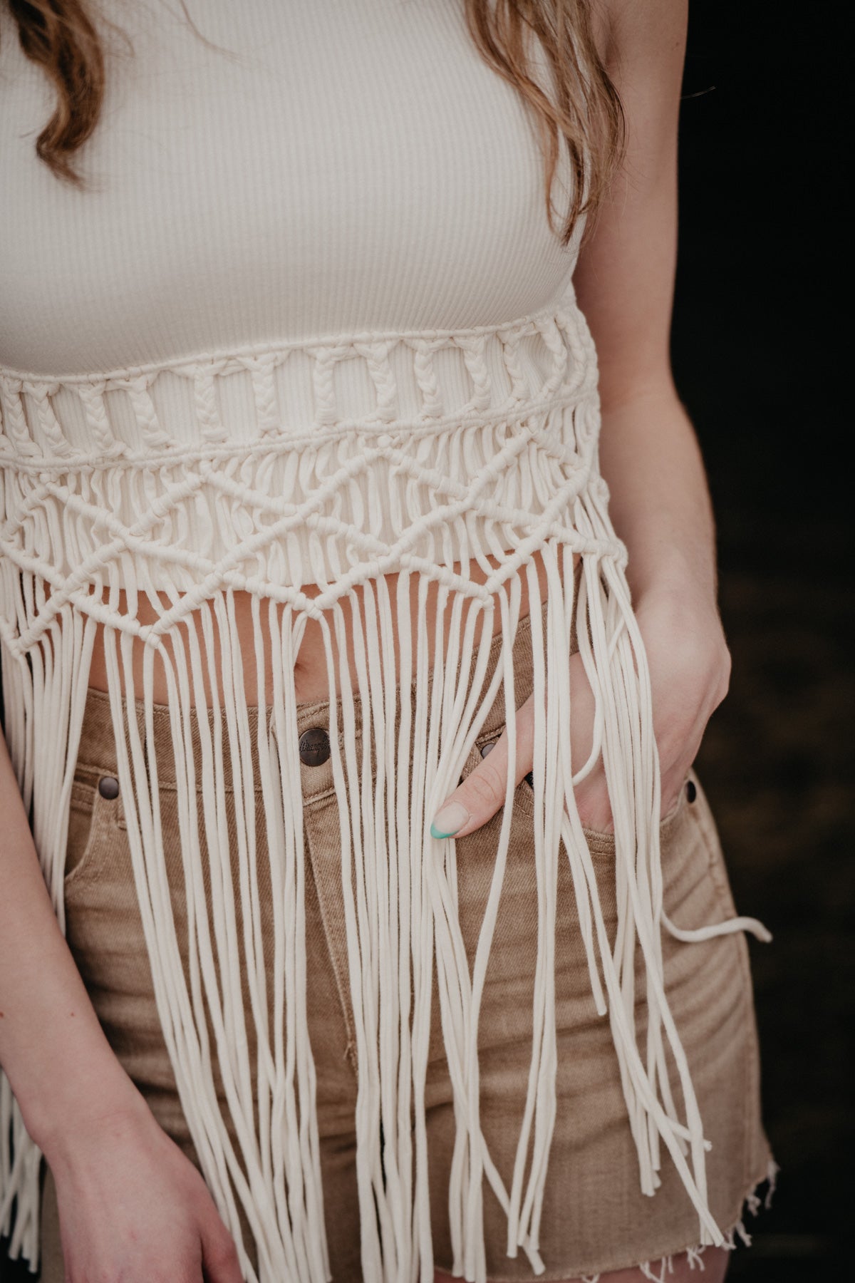 ‘Tasha’ White Fringe Macrame Tank Top (XS-XXL)