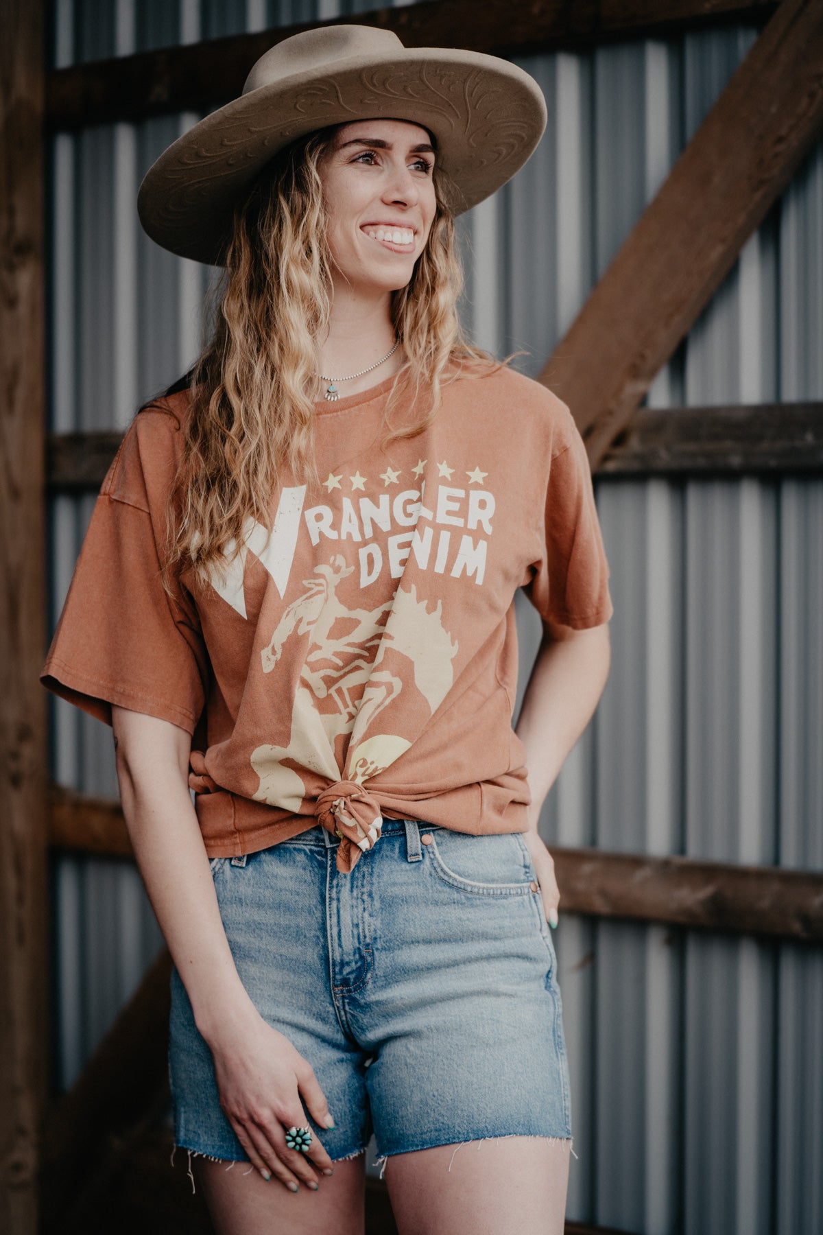 'Ride Free' Wrangler Women's Burnt Orange Oversized Tee (S - XXL)