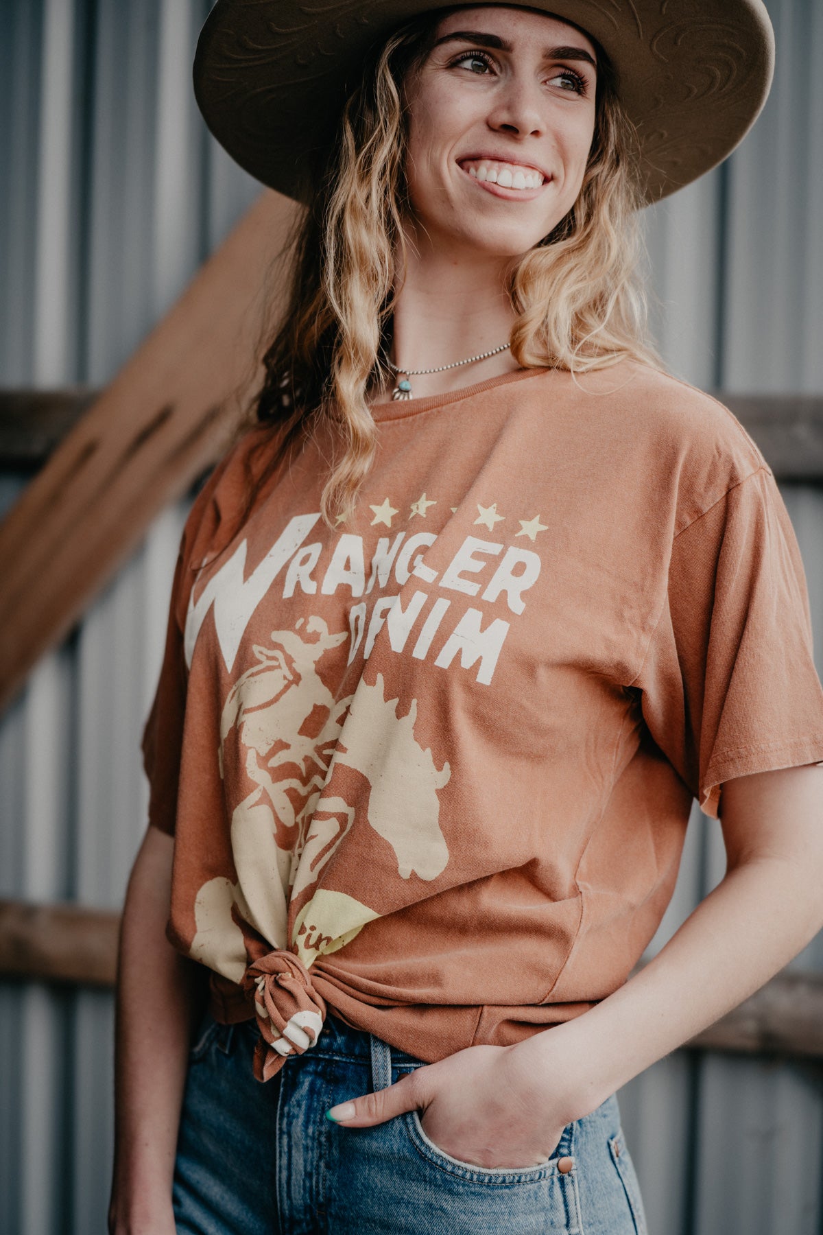 'Ride Free' Wrangler Women's Burnt Orange Oversized Tee (S - XXL)
