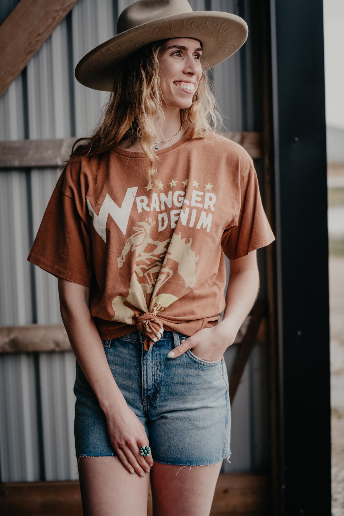 'Ride Free' Wrangler Women's Burnt Orange Oversized Tee (S - XXL)
