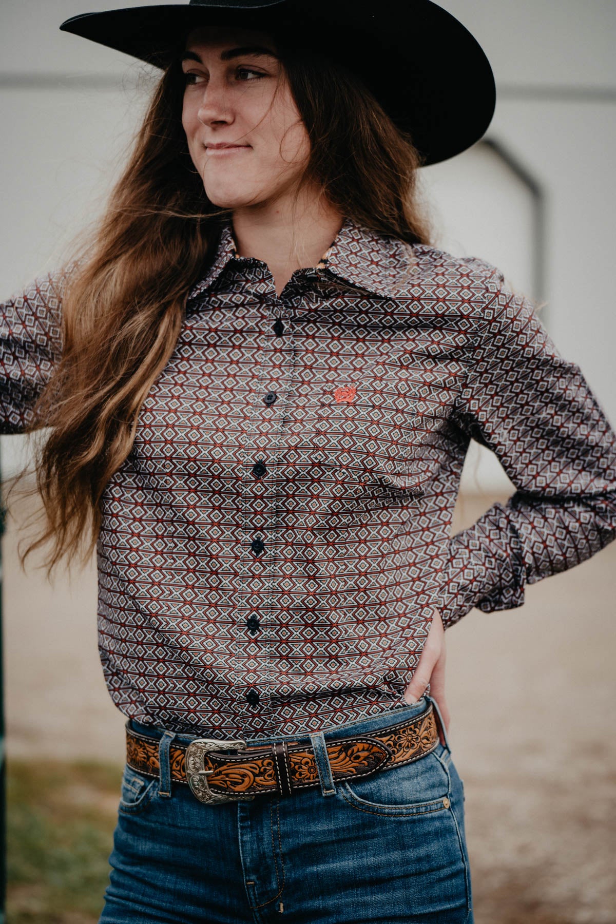 ‘Spur’ Women's CINCH Orange Southwestern Print Long Sleeve Button Up (XS - XXL)