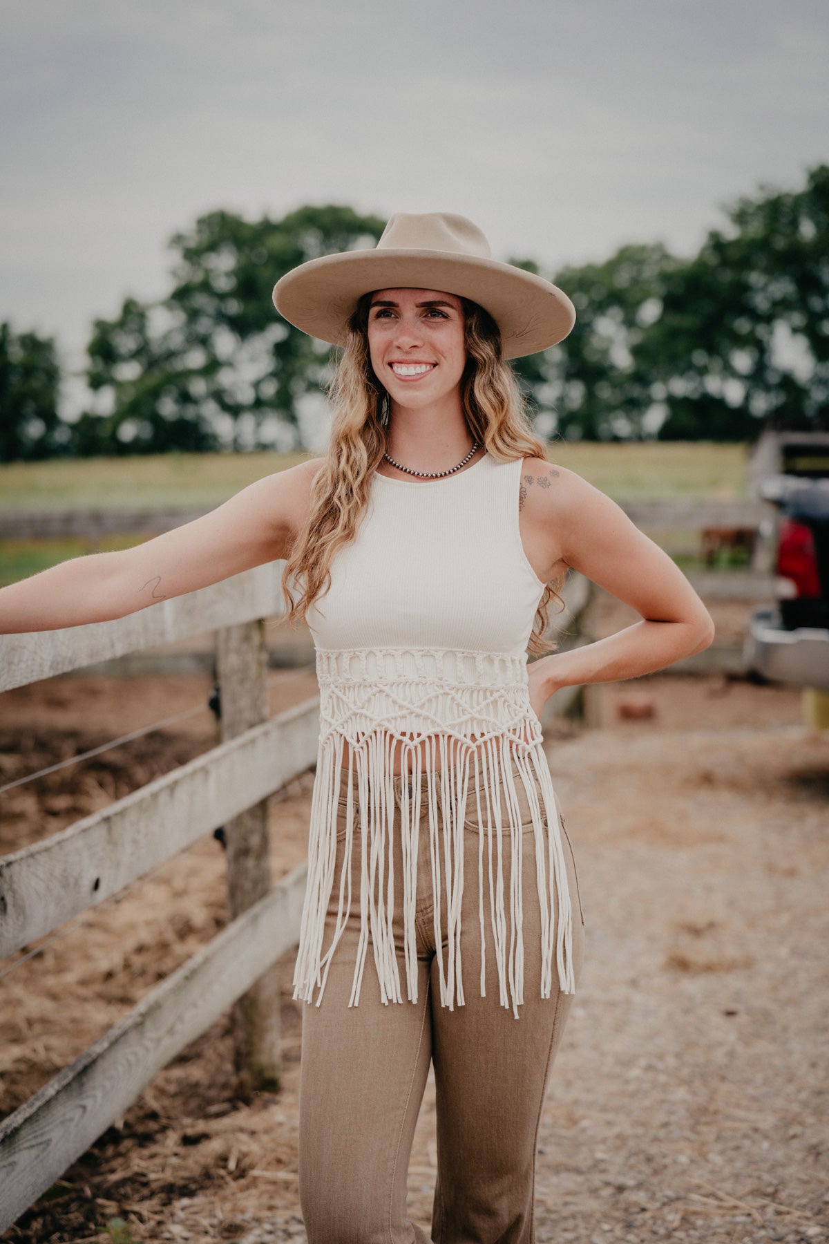 ‘Tasha’ White Fringe Macrame Tank Top (M & L Only)