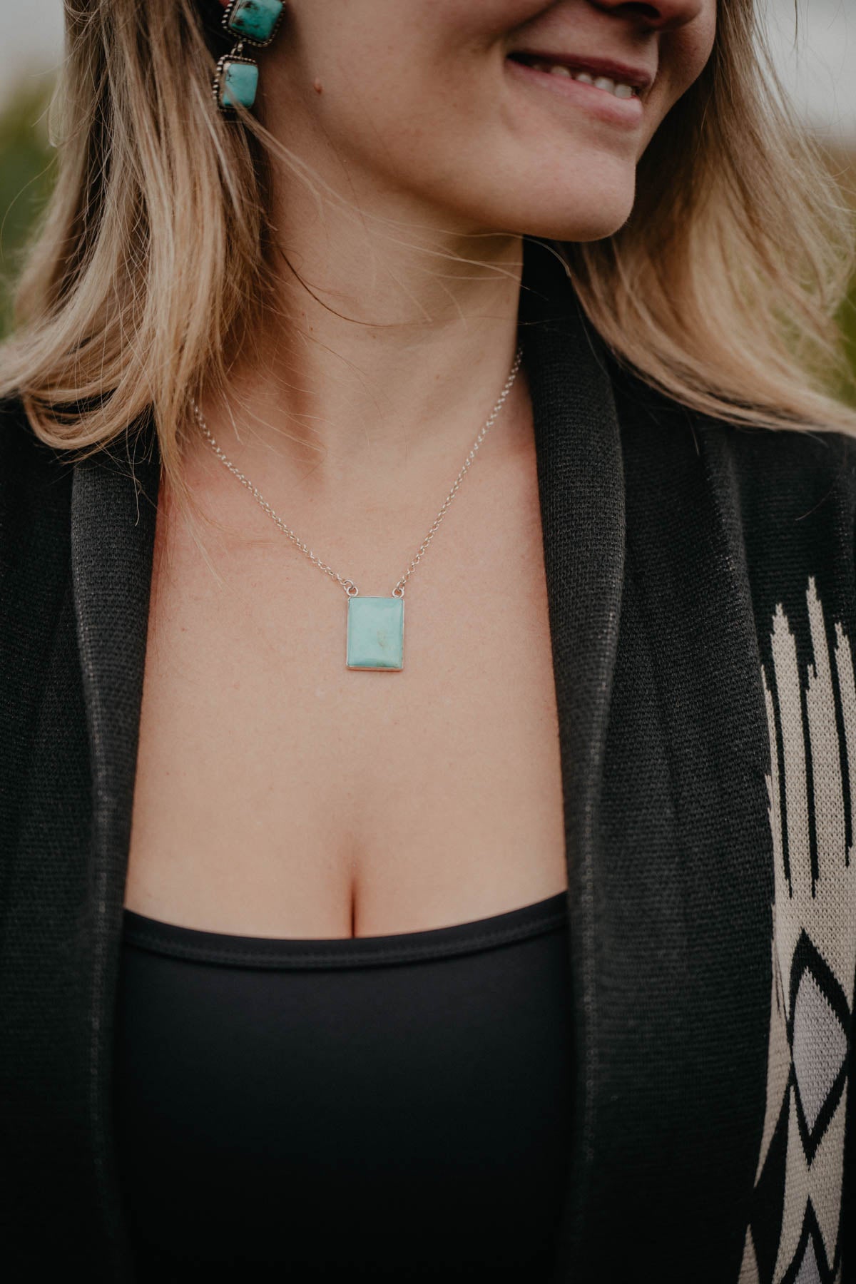 Rectangular Turquoise Necklace (18" Chain)