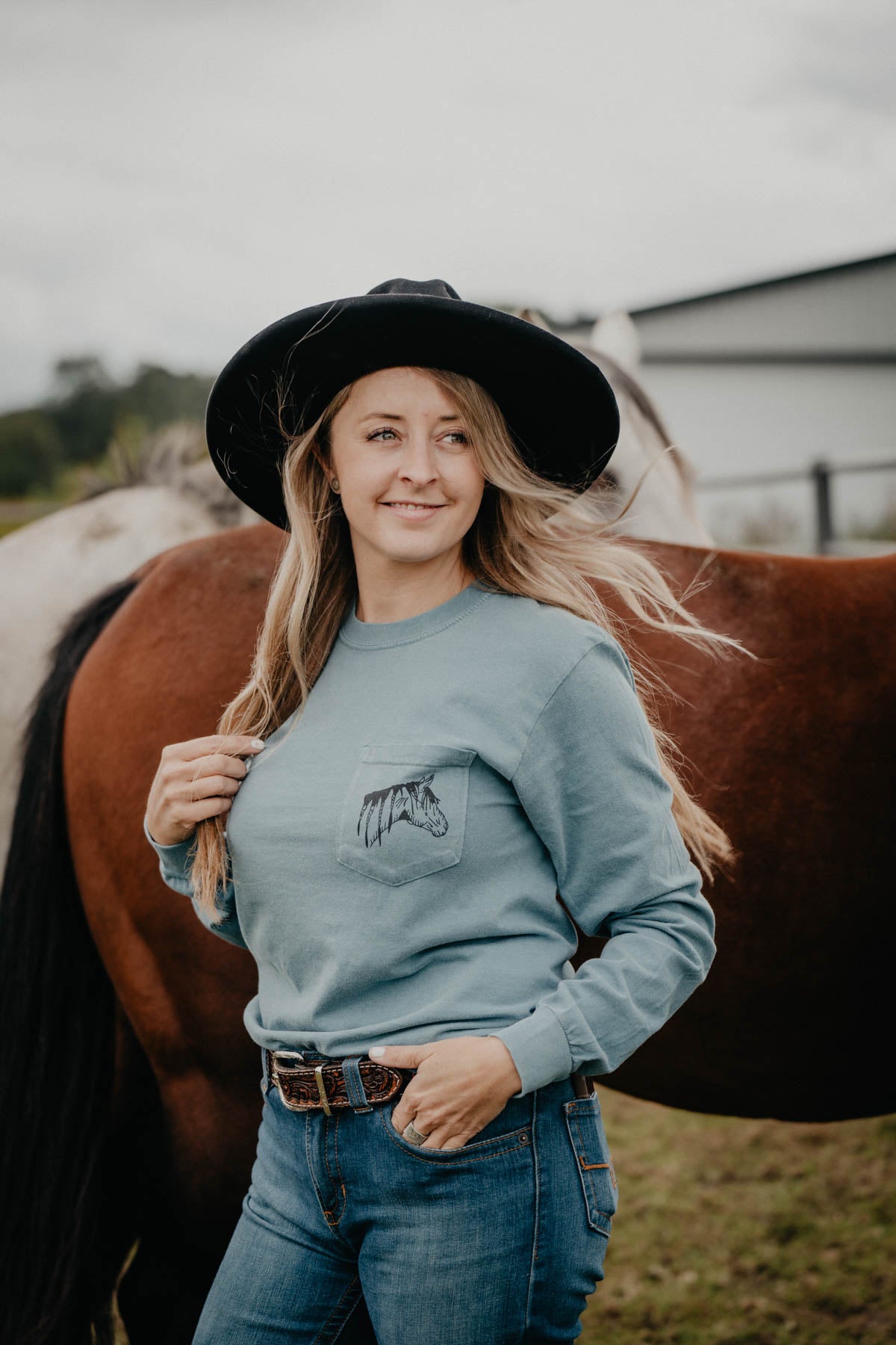 'Wind River' Horse CC Exclusive Long Sleeve Graphic Pocket T