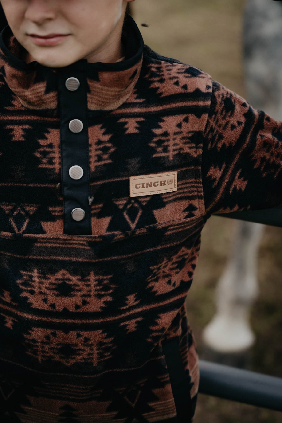 Boy's CINCH Black/Brown Aztec Fleece Pullover (XS - XL)