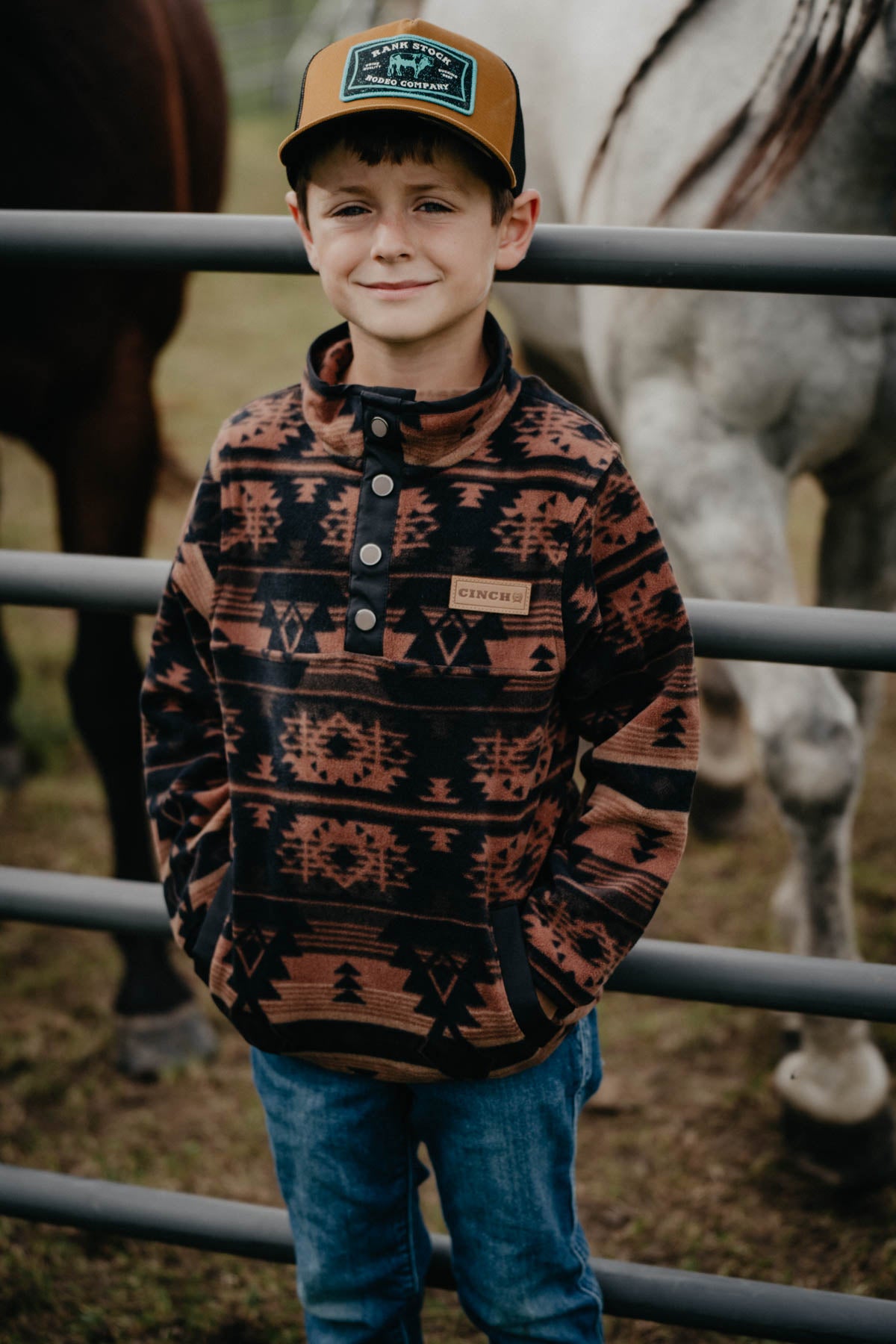 Boy's CINCH Black/Brown Aztec Fleece Pullover (XS - XL)