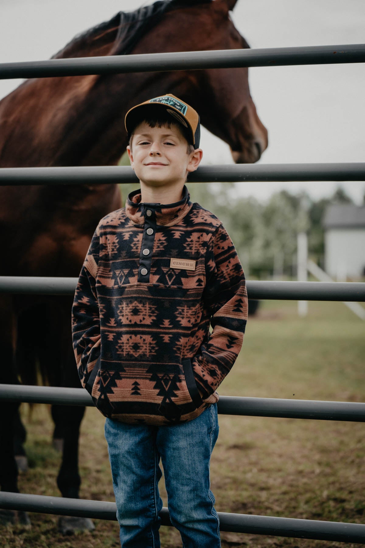 Boy's CINCH Black/Brown Aztec Fleece Pullover (XS - XL)