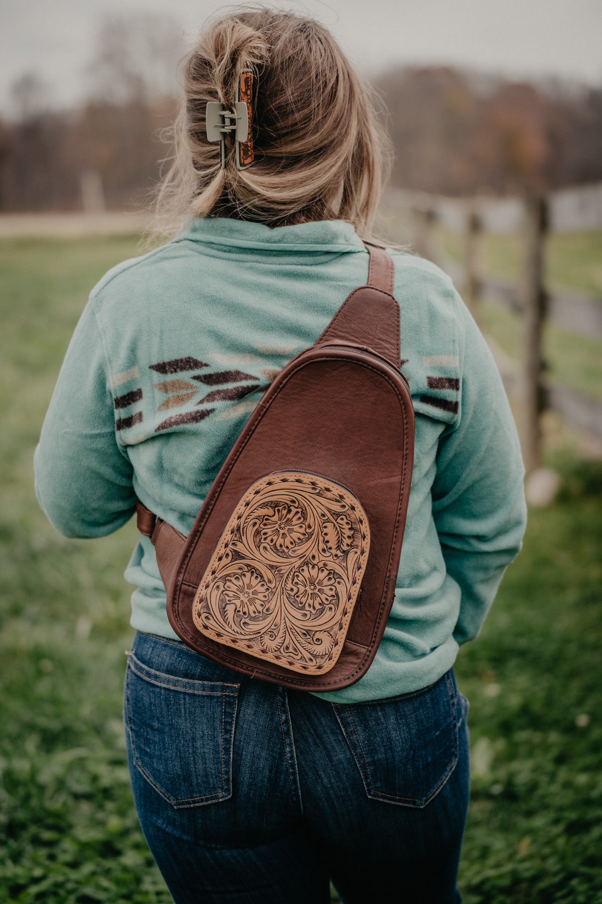 Leather tooled backpack best sale