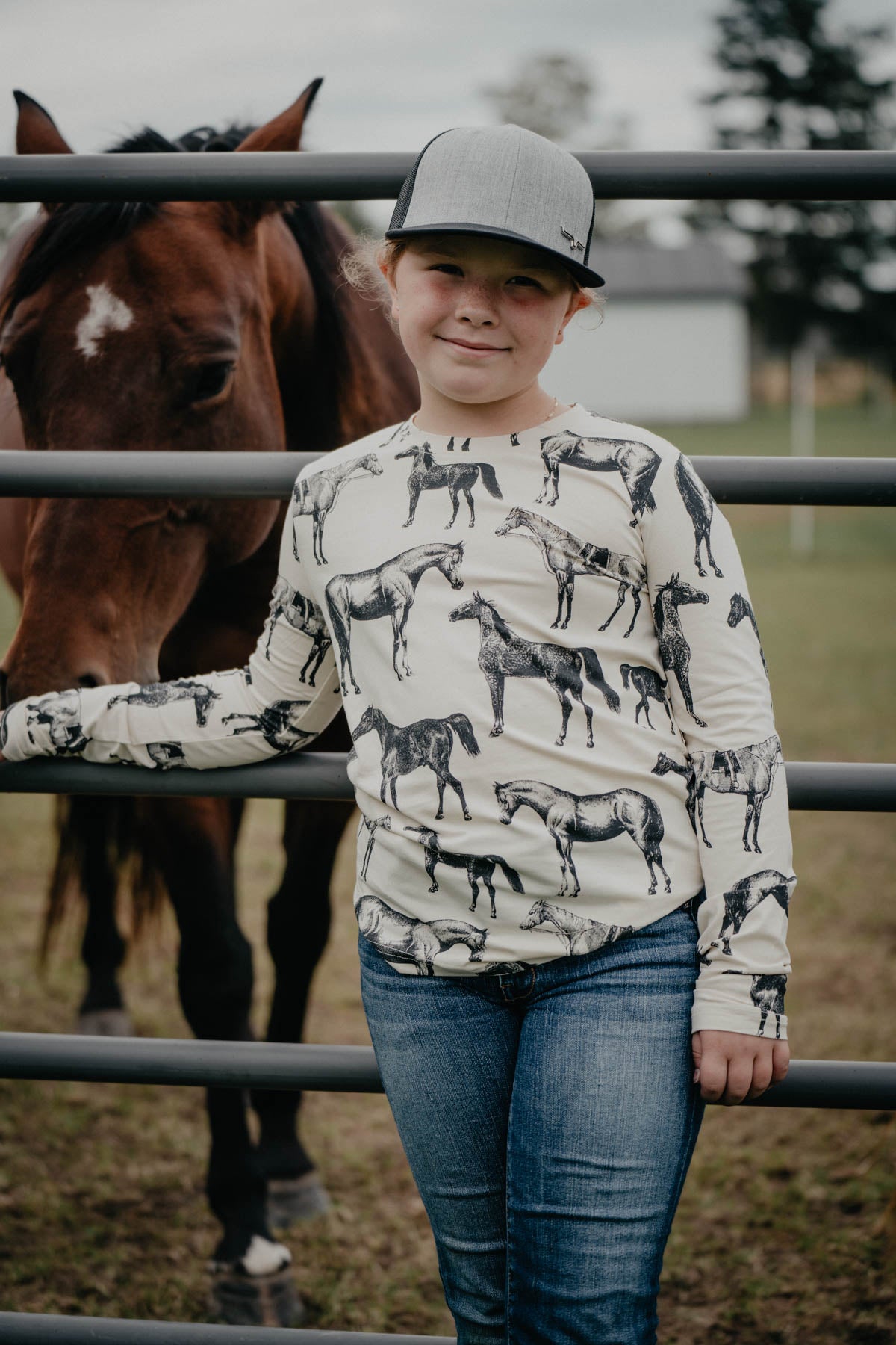 'The Filly' Girls Ariat Horse Print Long Sleeve Shirt