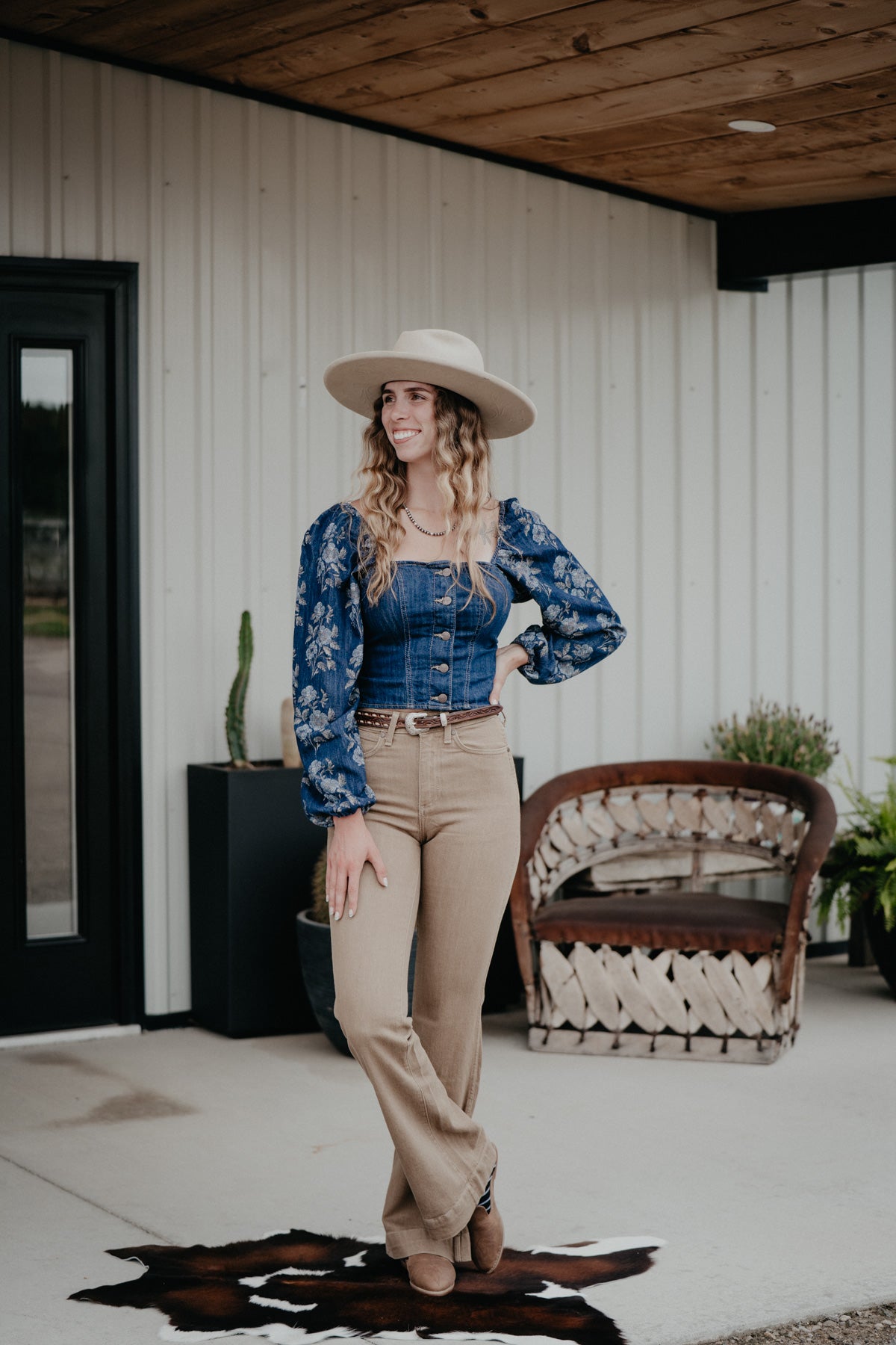 'Frances' Wrangler Denim Cropped Blouse (S-XL)