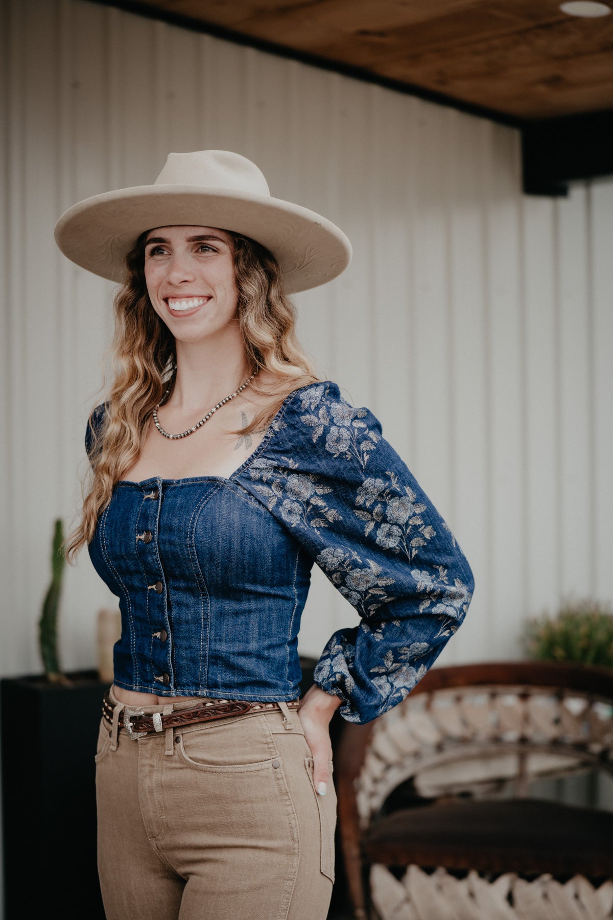 'Frances' Wrangler Denim Cropped Blouse (S-XL)