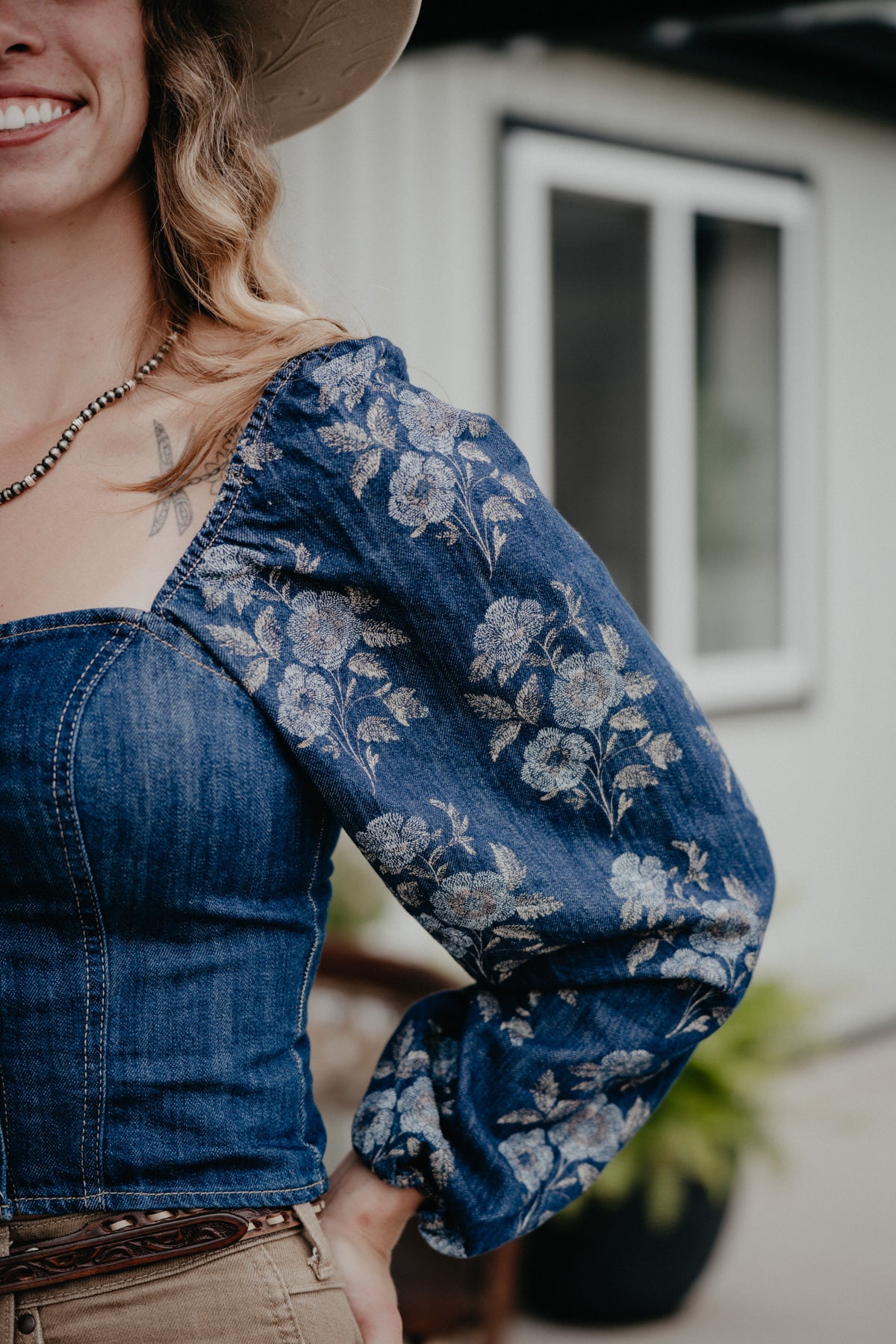 'Frances' Wrangler Denim Cropped Blouse (S-XL)