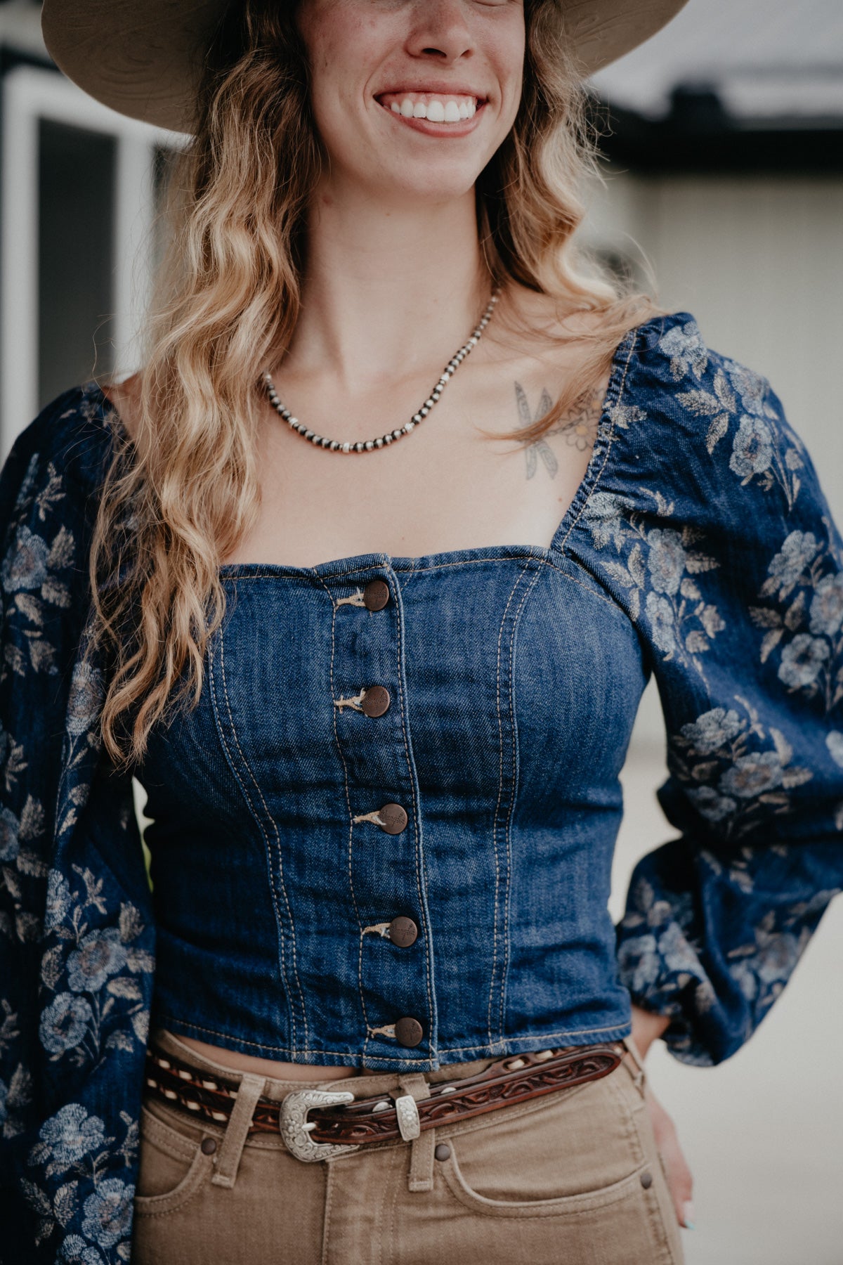 'Frances' Wrangler Denim Cropped Blouse (S-XL)