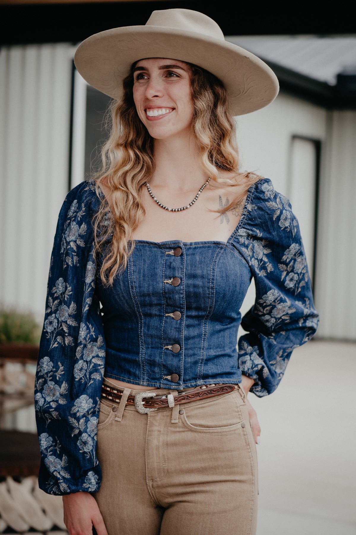'Frances' Wrangler Denim Cropped Blouse (S-XL)