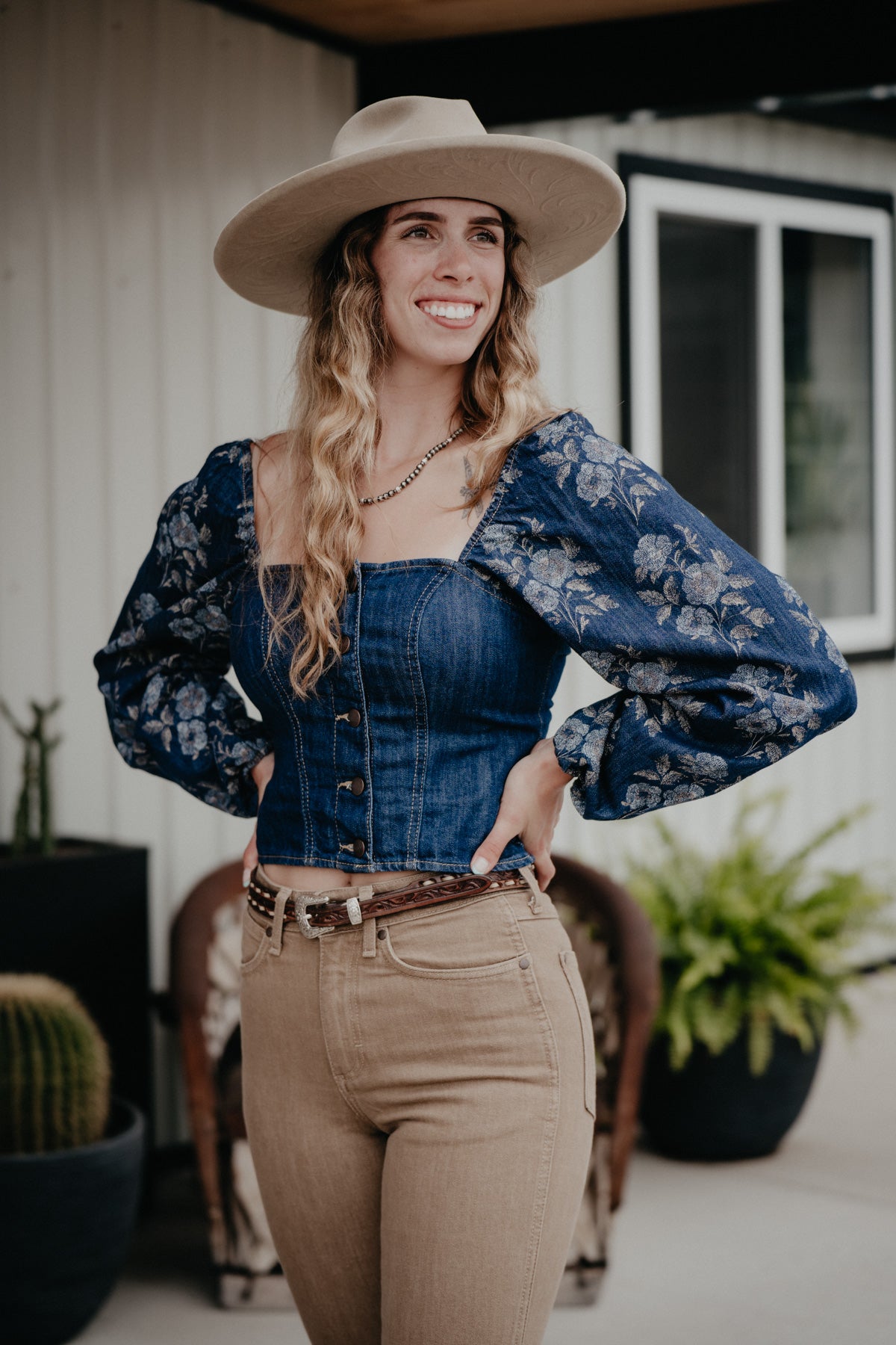 'Frances' Wrangler Denim Cropped Blouse (S-XL)