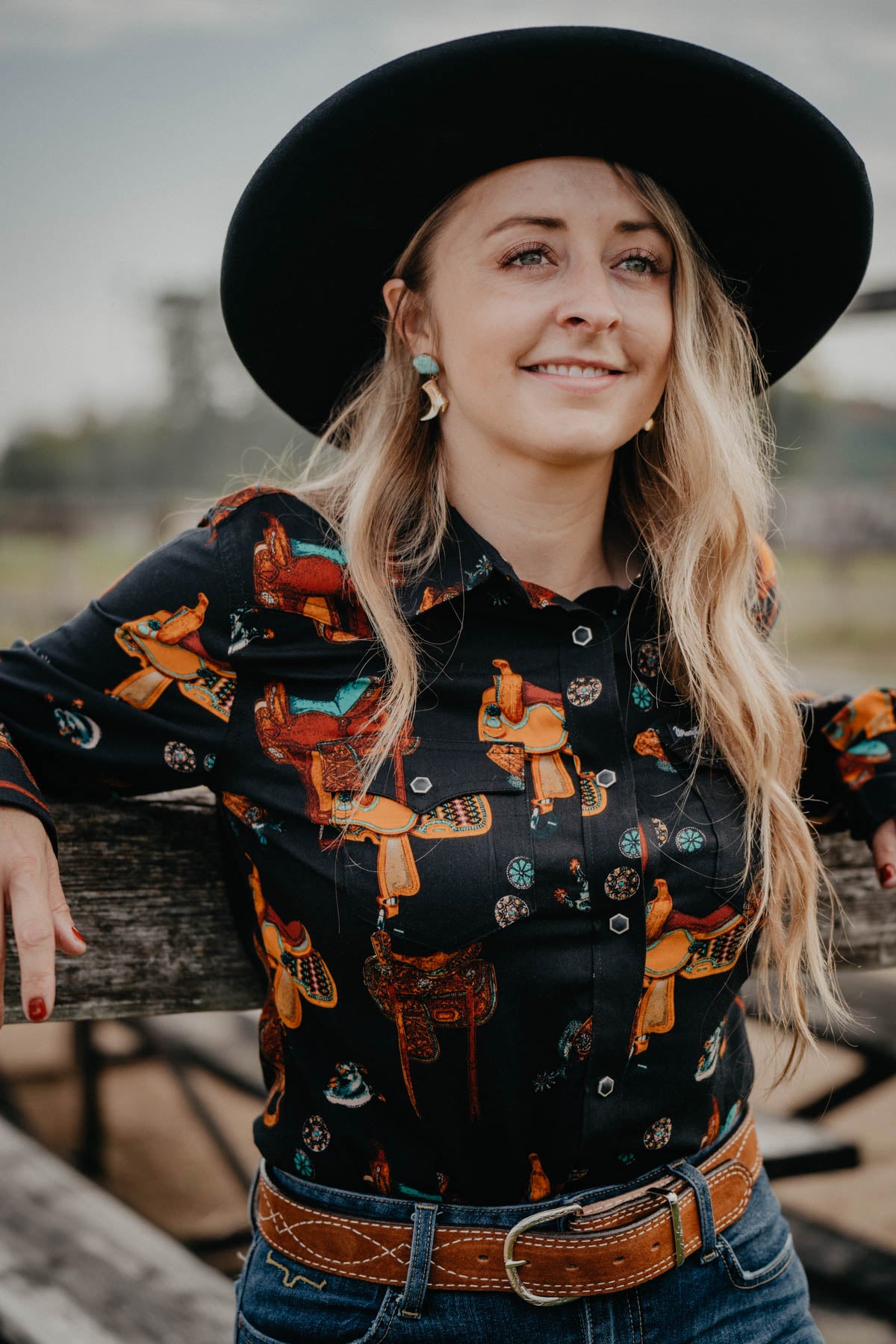 'Saddle Up' Women's Wrangler Long Sleeve Pearl Snap Shirt (XS-XXL)