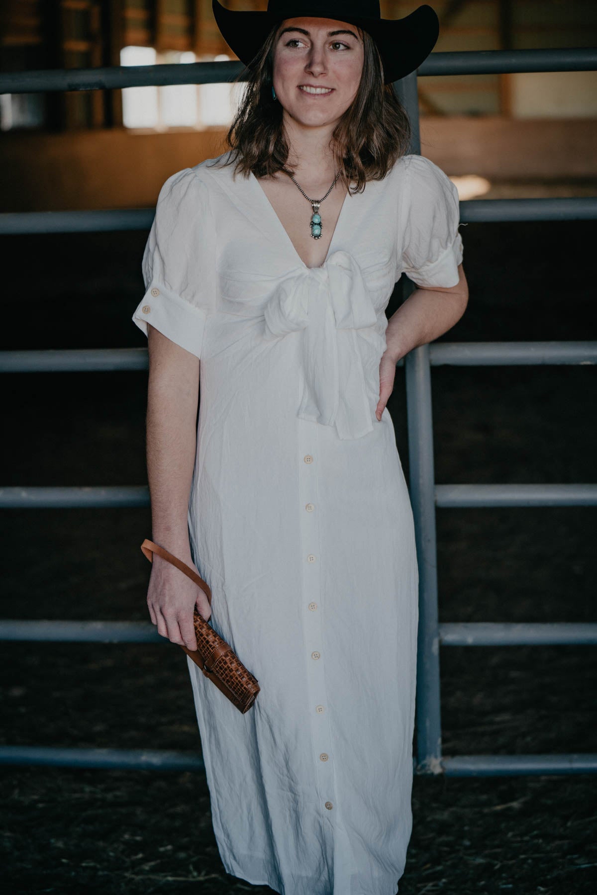 'Daphine' White Button Down Short Sleeve Dress (S ONLY)