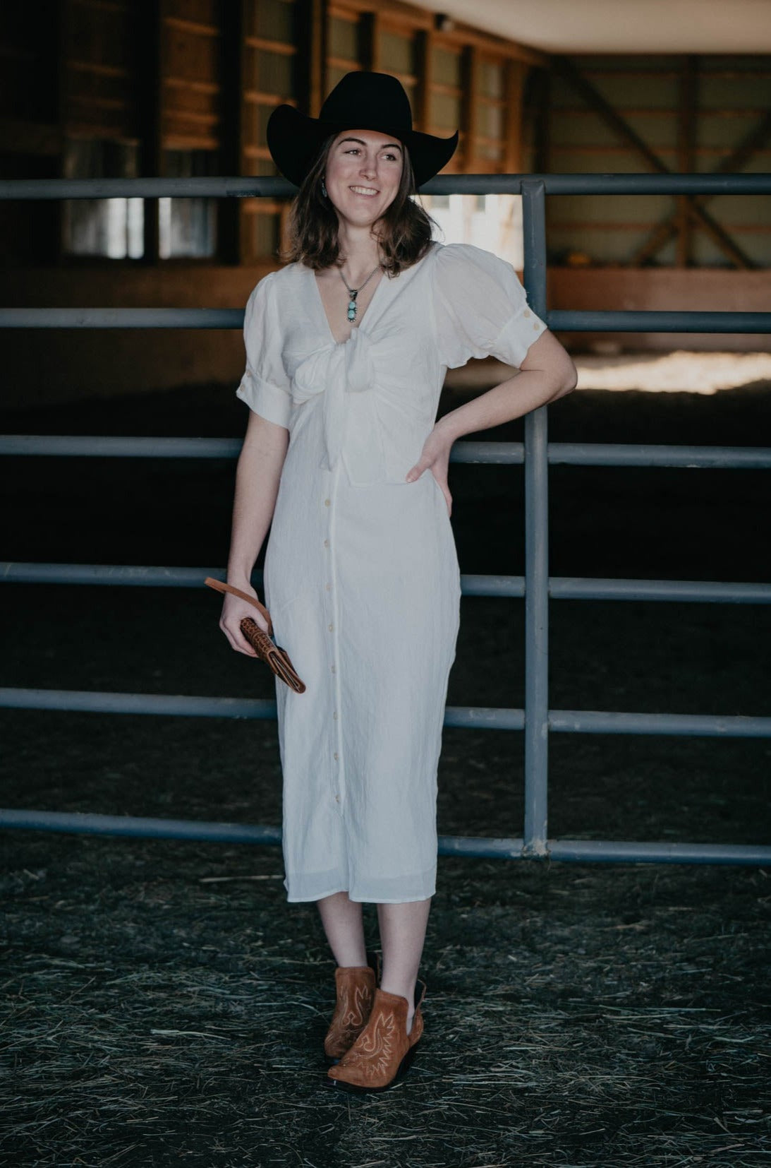 'Daphine' White Button Down Short Sleeve Dress (S ONLY)
