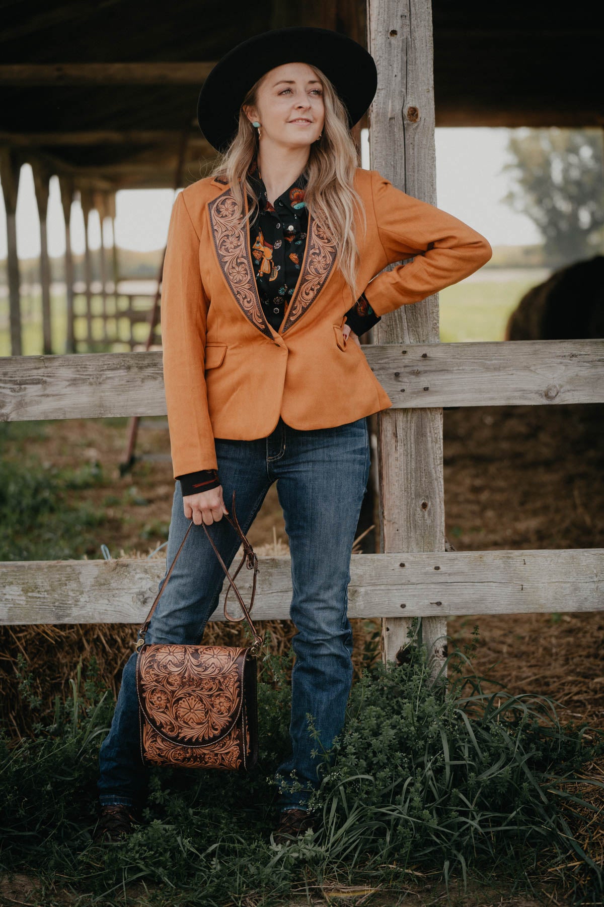 'Cimarron' Blazer with Tooled Leather Lapel (S - XL)